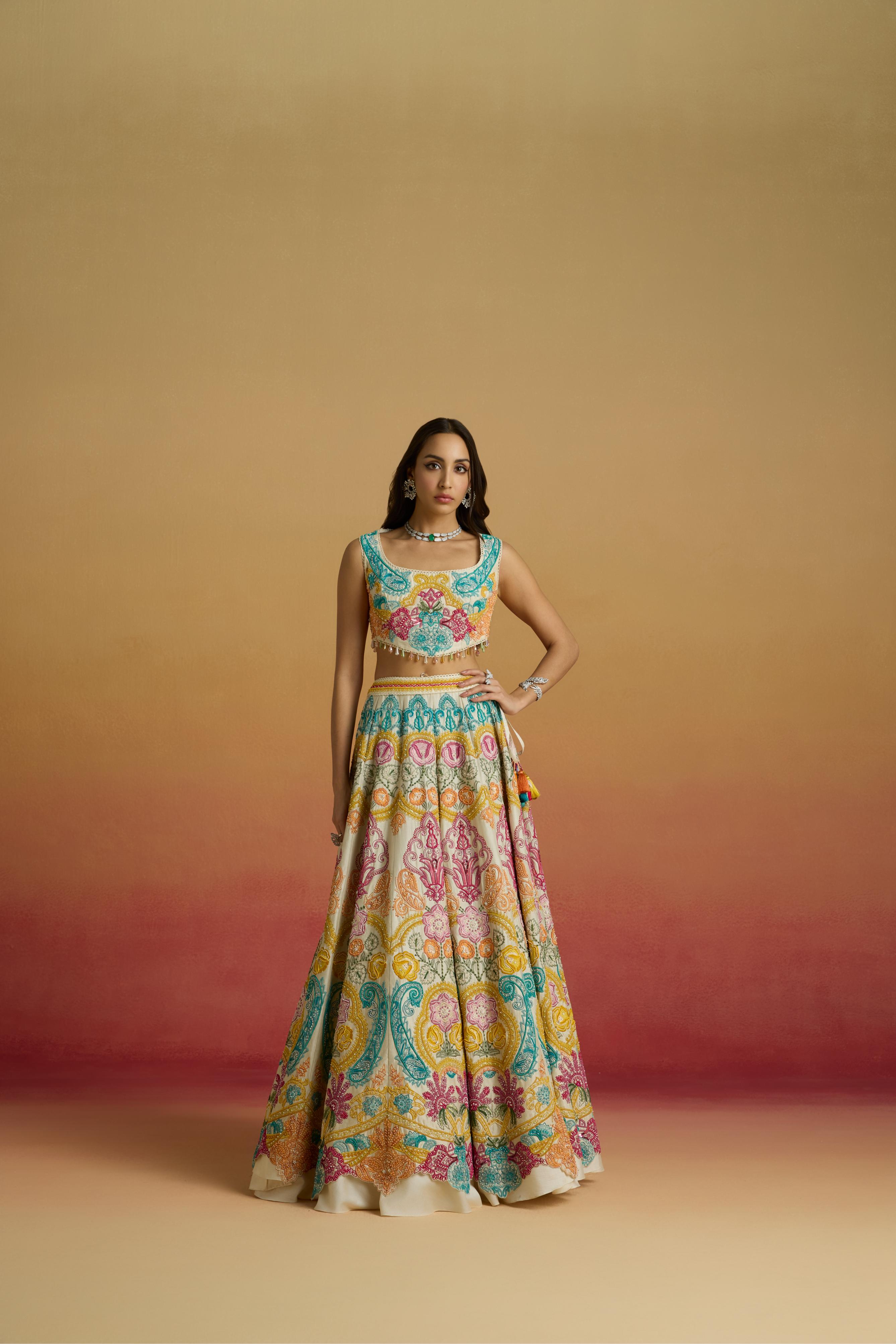 IVORY MULTICOLOUR PAISLEY CORDWORK BUSTIER