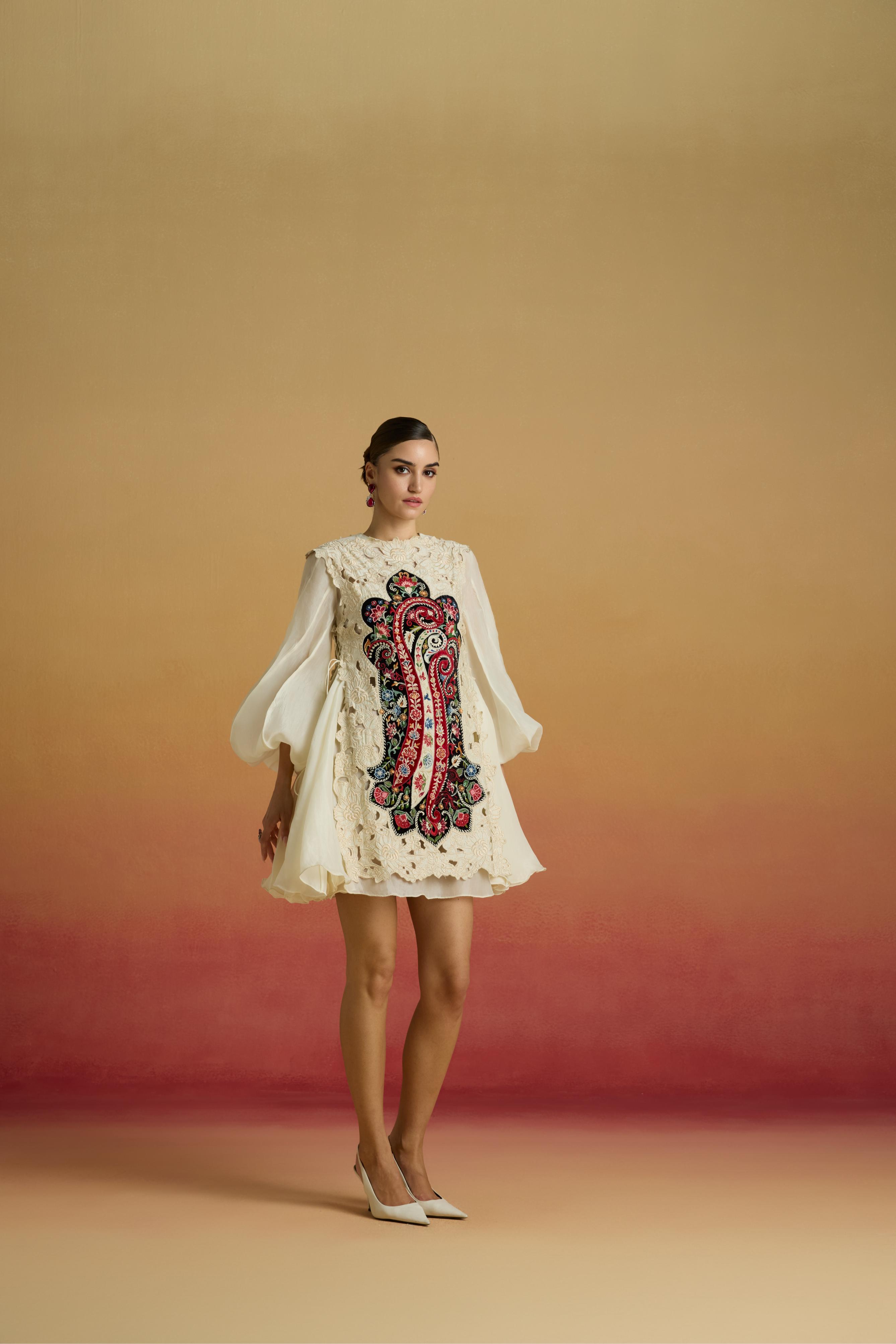 IVORY CUTWORK LAYERED DRESS