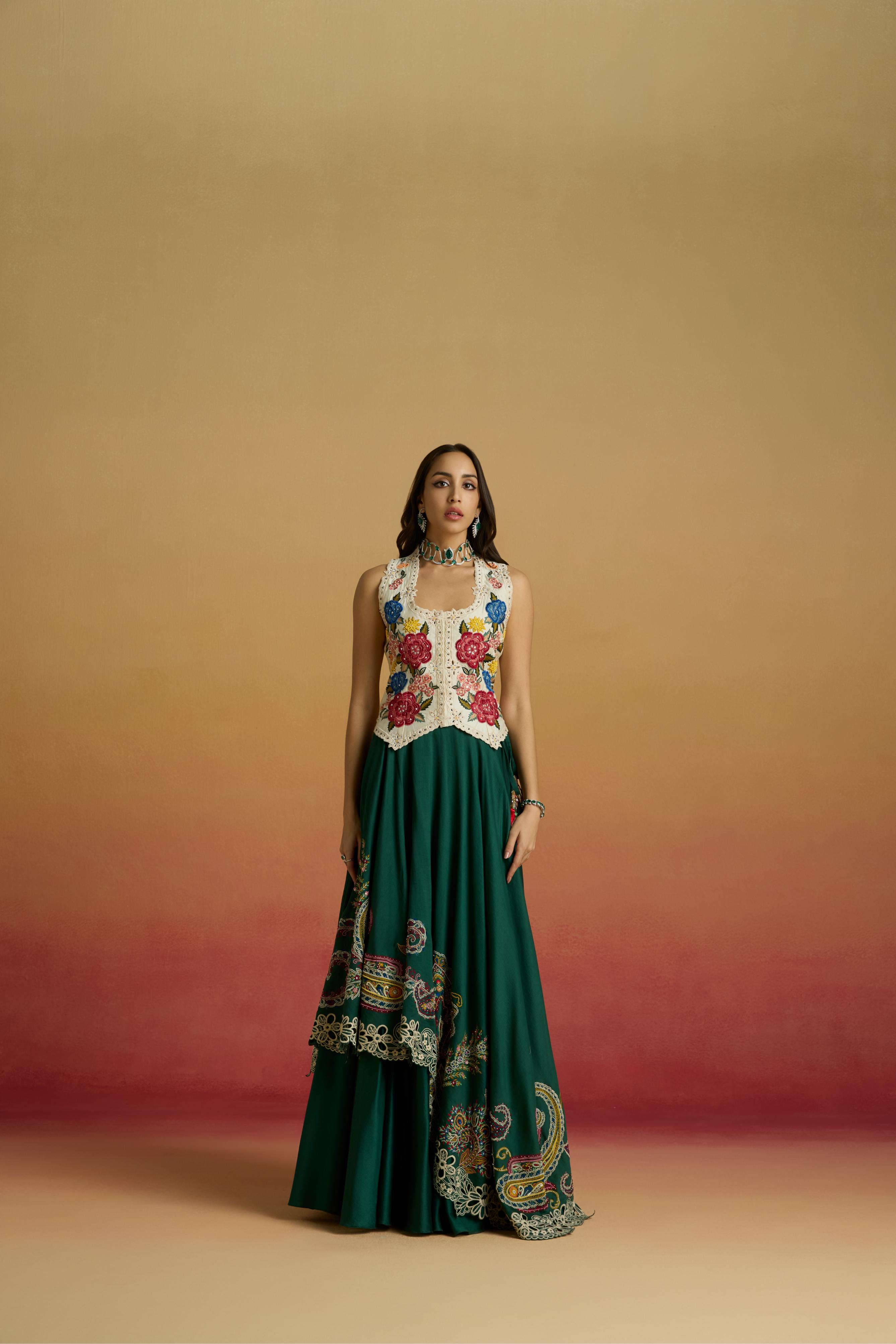 IVORY FLORAL FOLIAGE WAISTCOAT