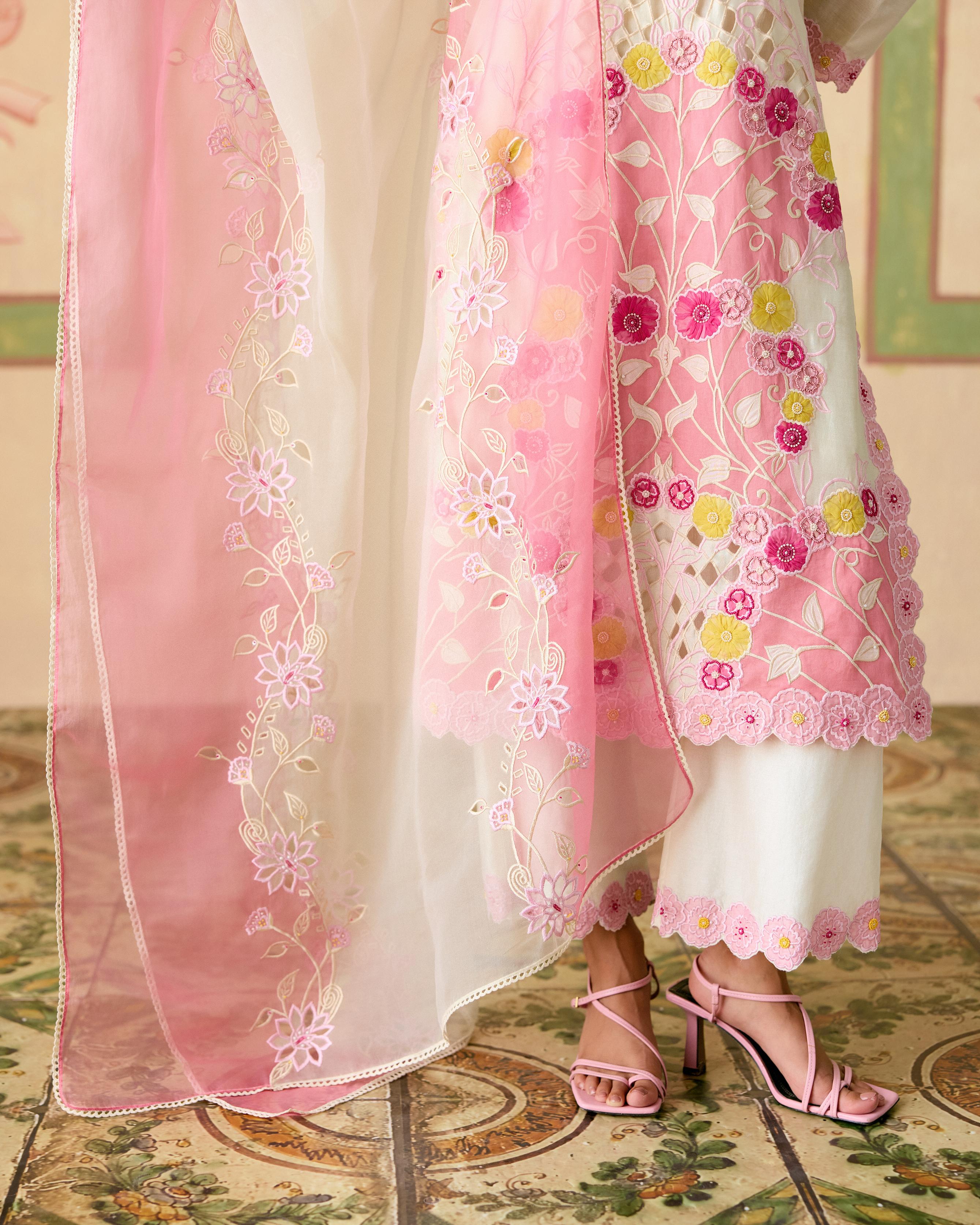 IVORY AND PINK COLOR BLOCK DUPATTA