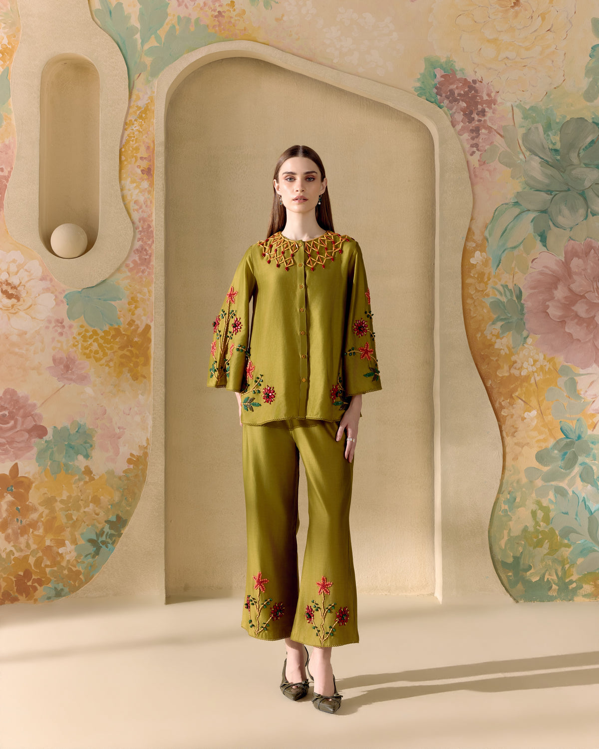 Olive Mosaic Beadwork Pants