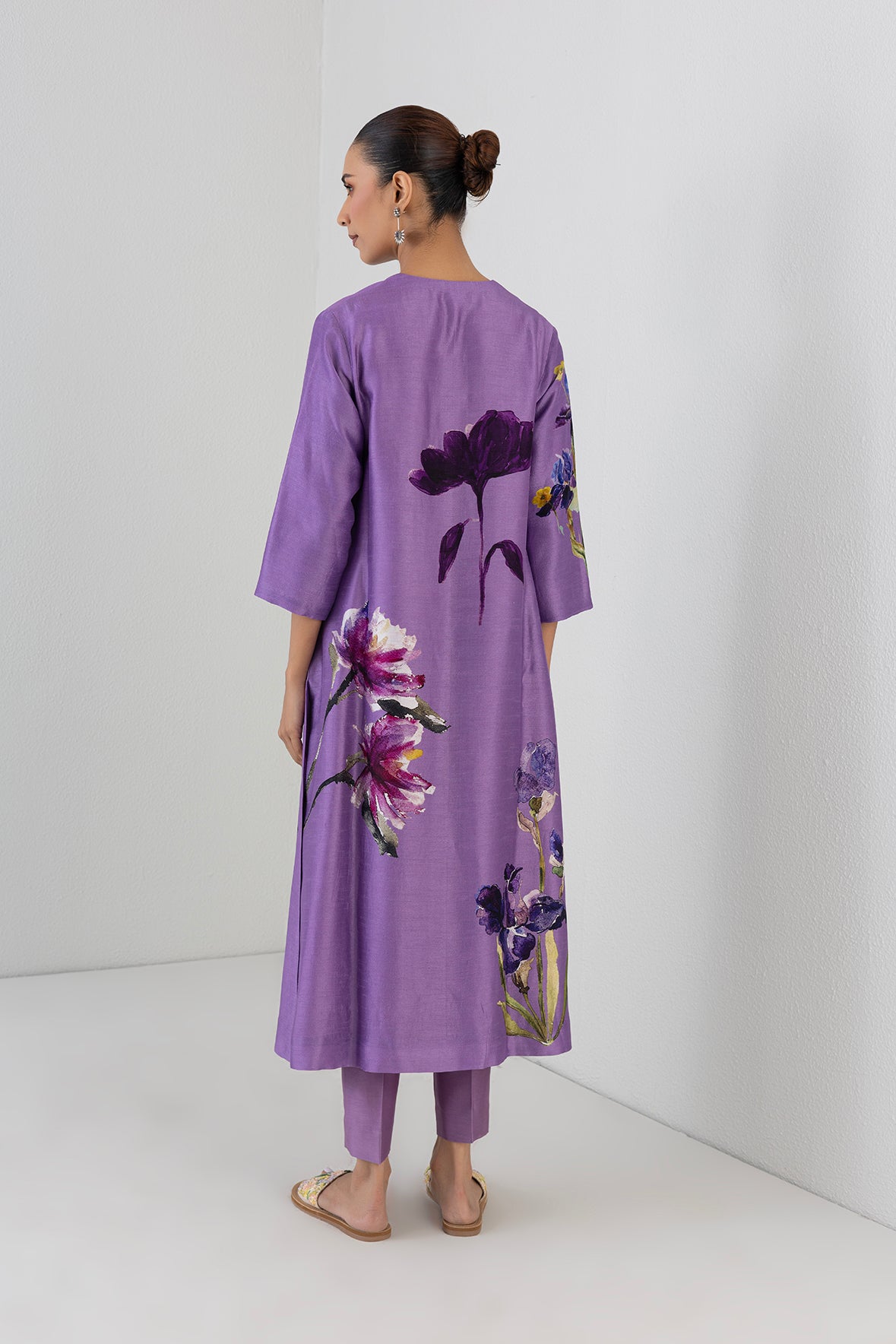 Midnight Plum Dupion Orchid Printed Tunic
