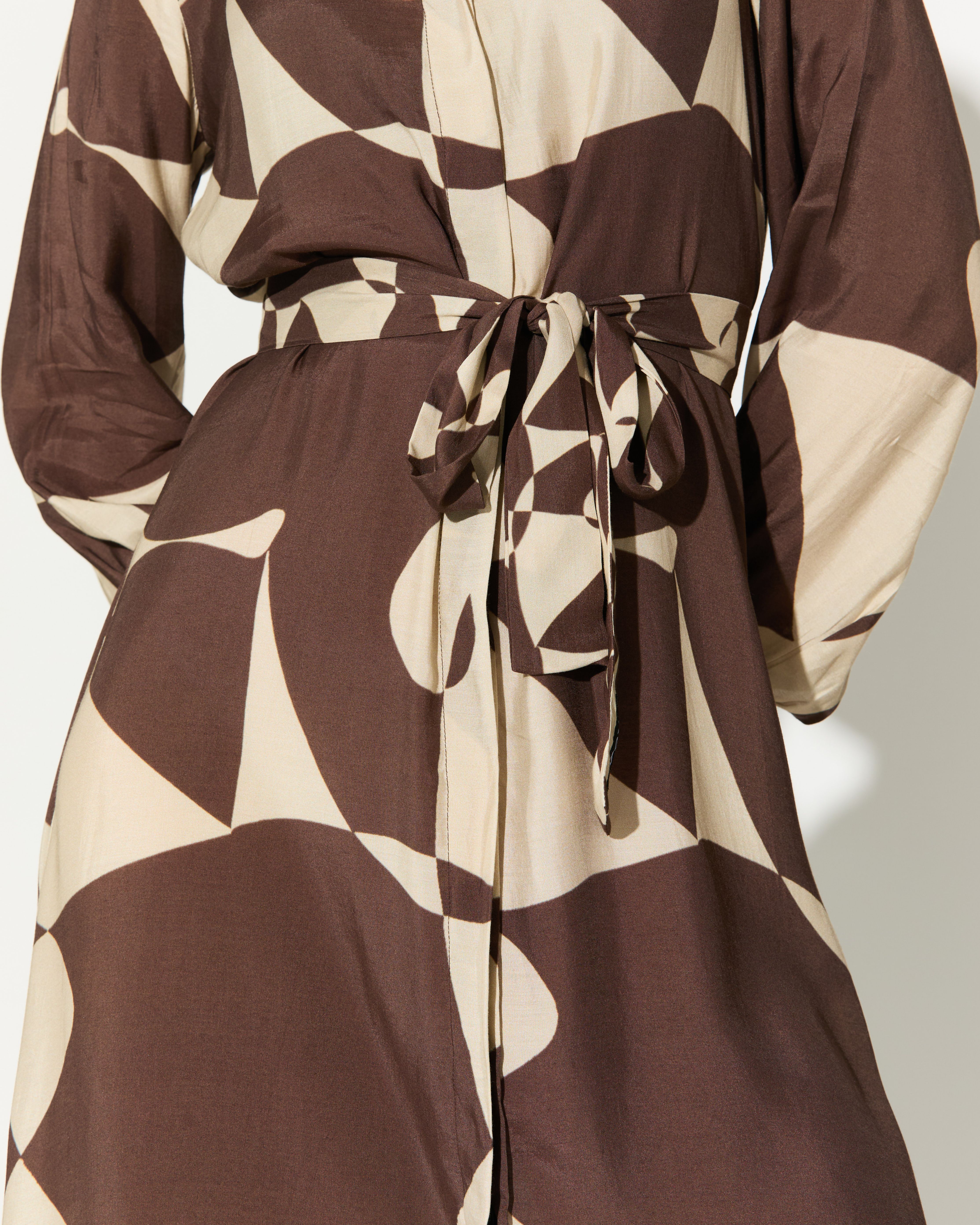 BROWN AND WHITE ABSTRACT LONG SHIRT