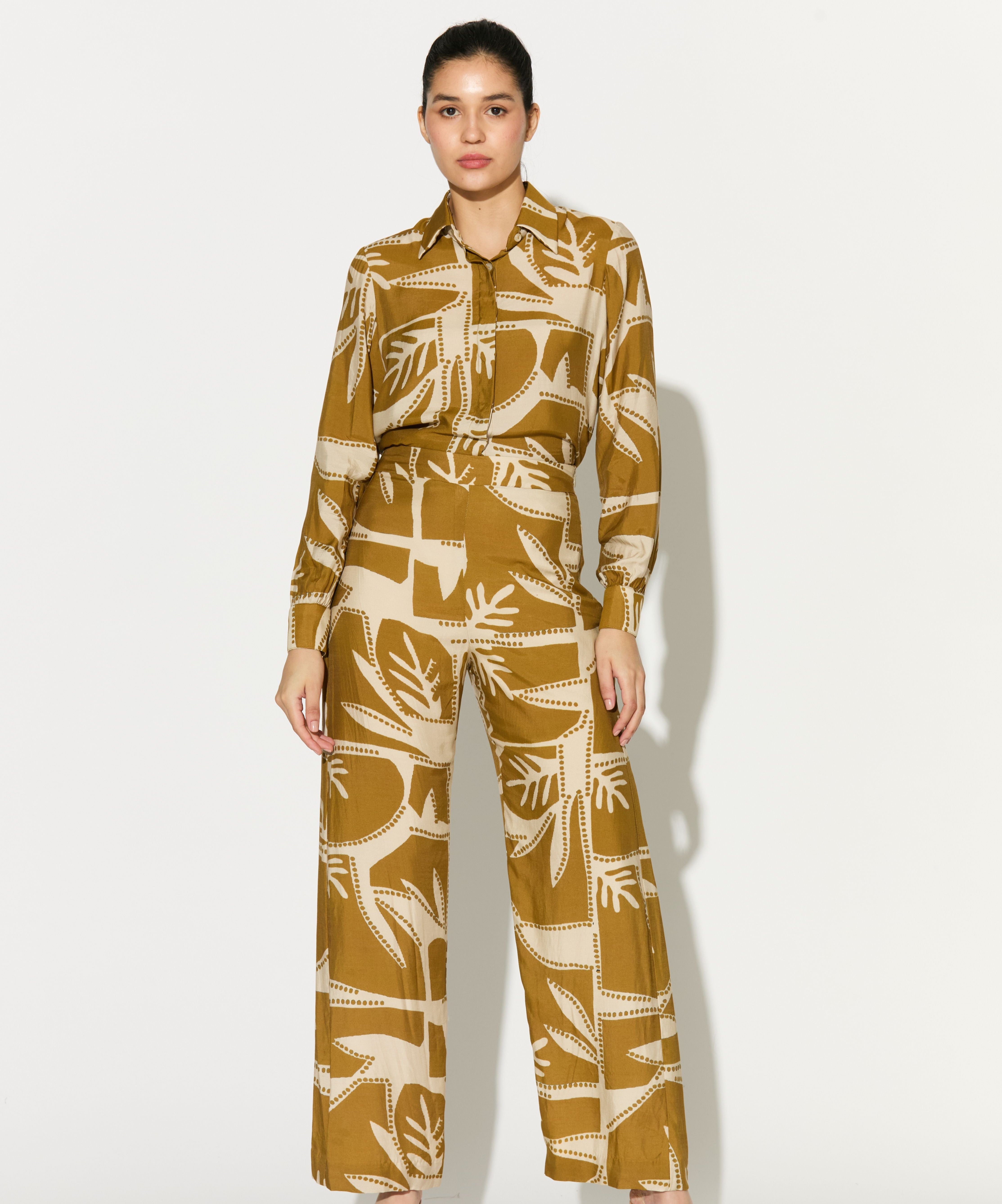 MUSTARD AND OFFWHITE PATTERNED SHIRT