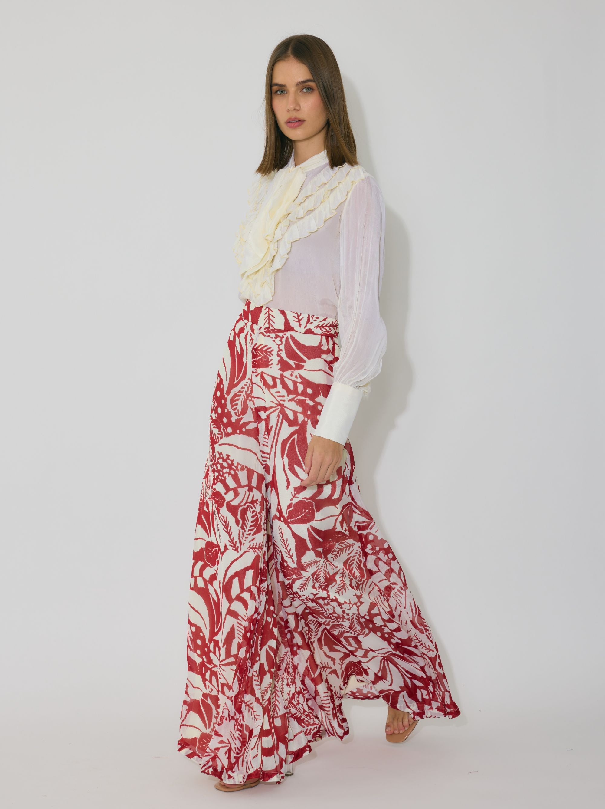 OFF WHITE AND RED FLARED PANTS