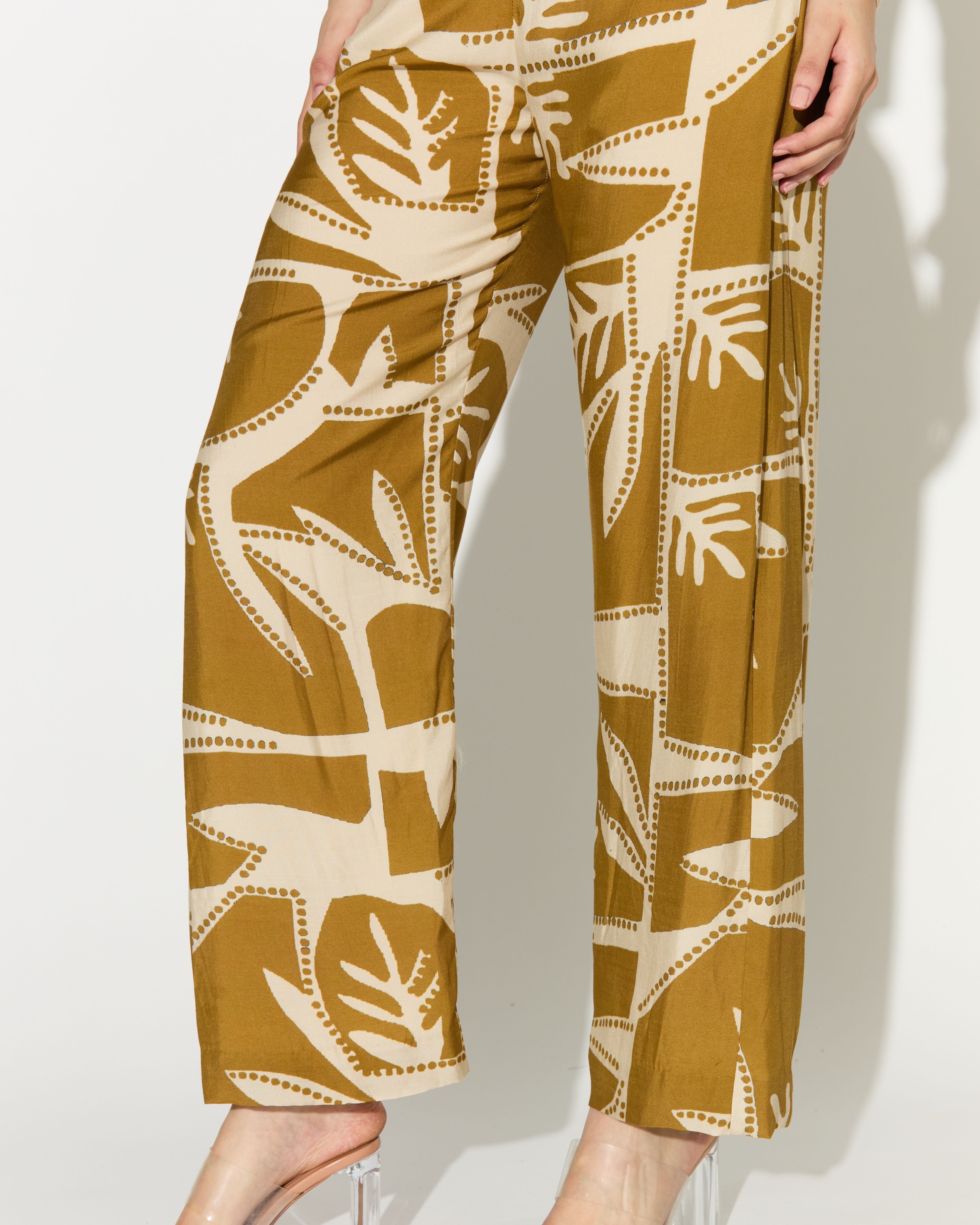 MUSTARD AND OFFWHITE PATTERNED PANTS