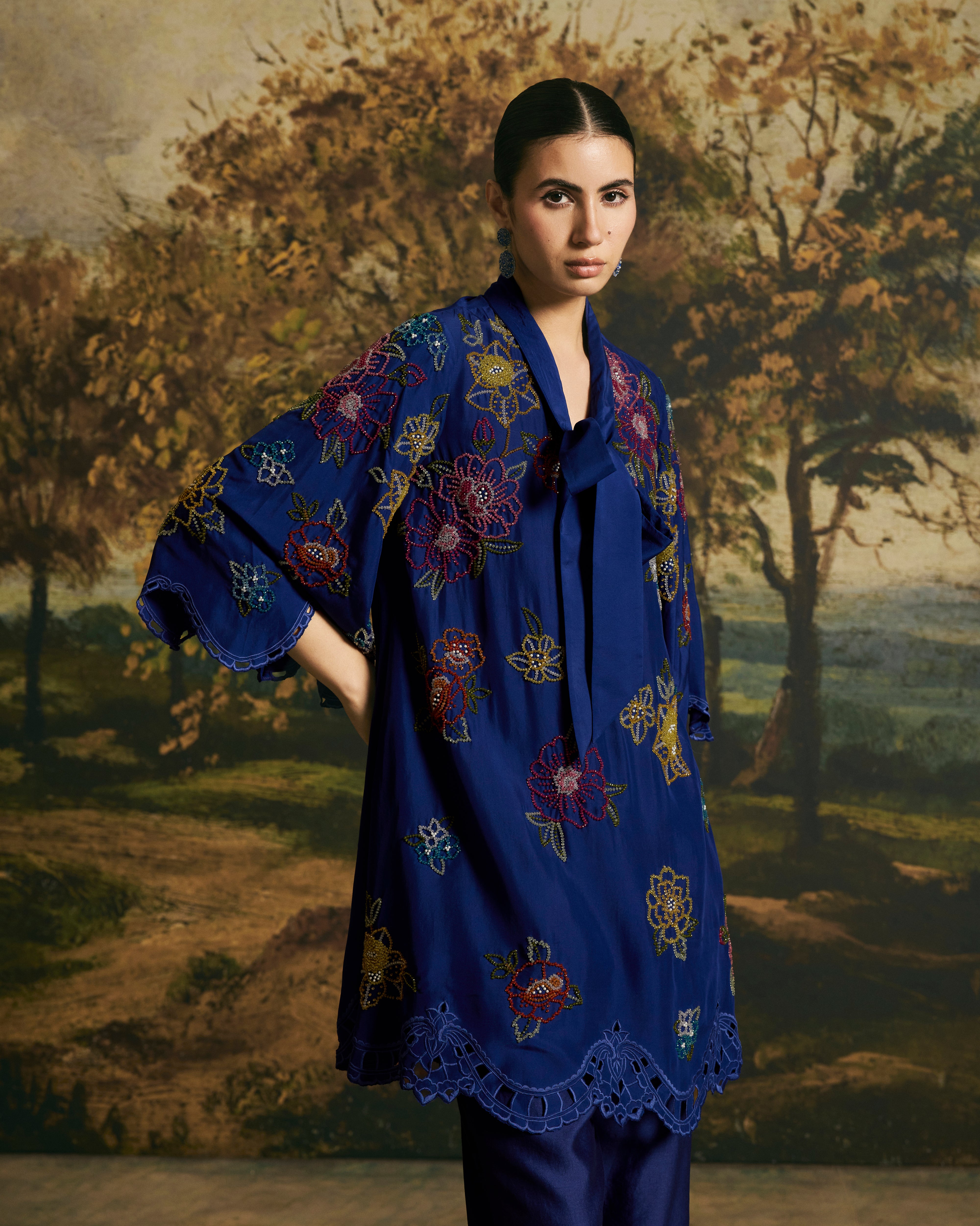 COBALT BLUE BLOSSOM TUNIC WITH PANTS