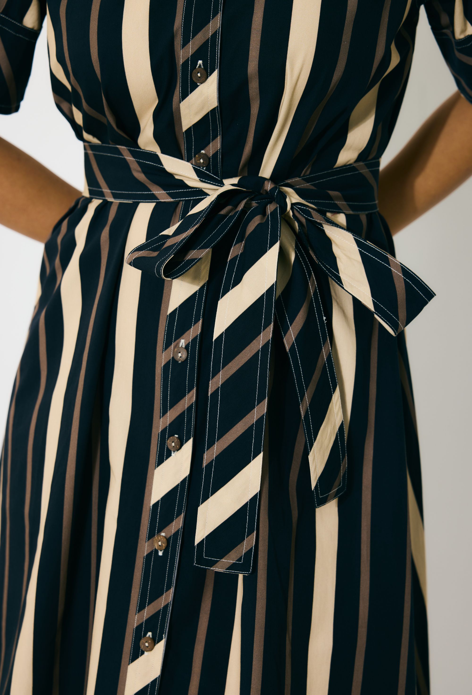 DARK BLUE AND BEIGE STRIPE SHIRT DRESS