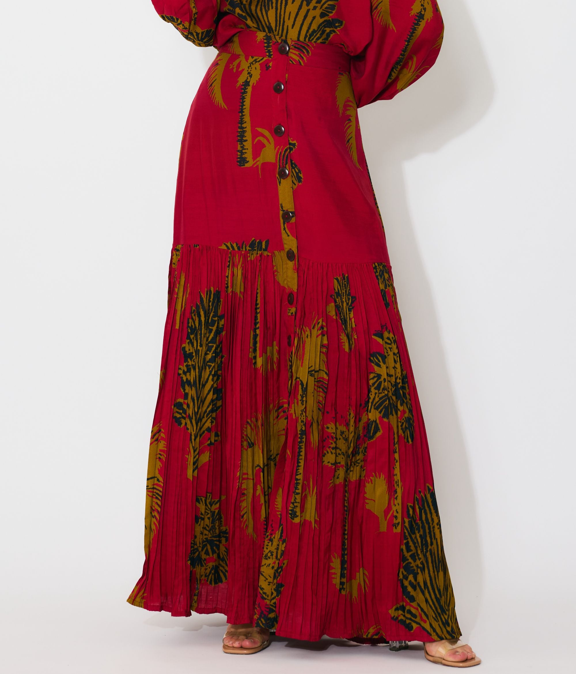 RED, MUSTARD AND BLACK FLORAL SKIRT