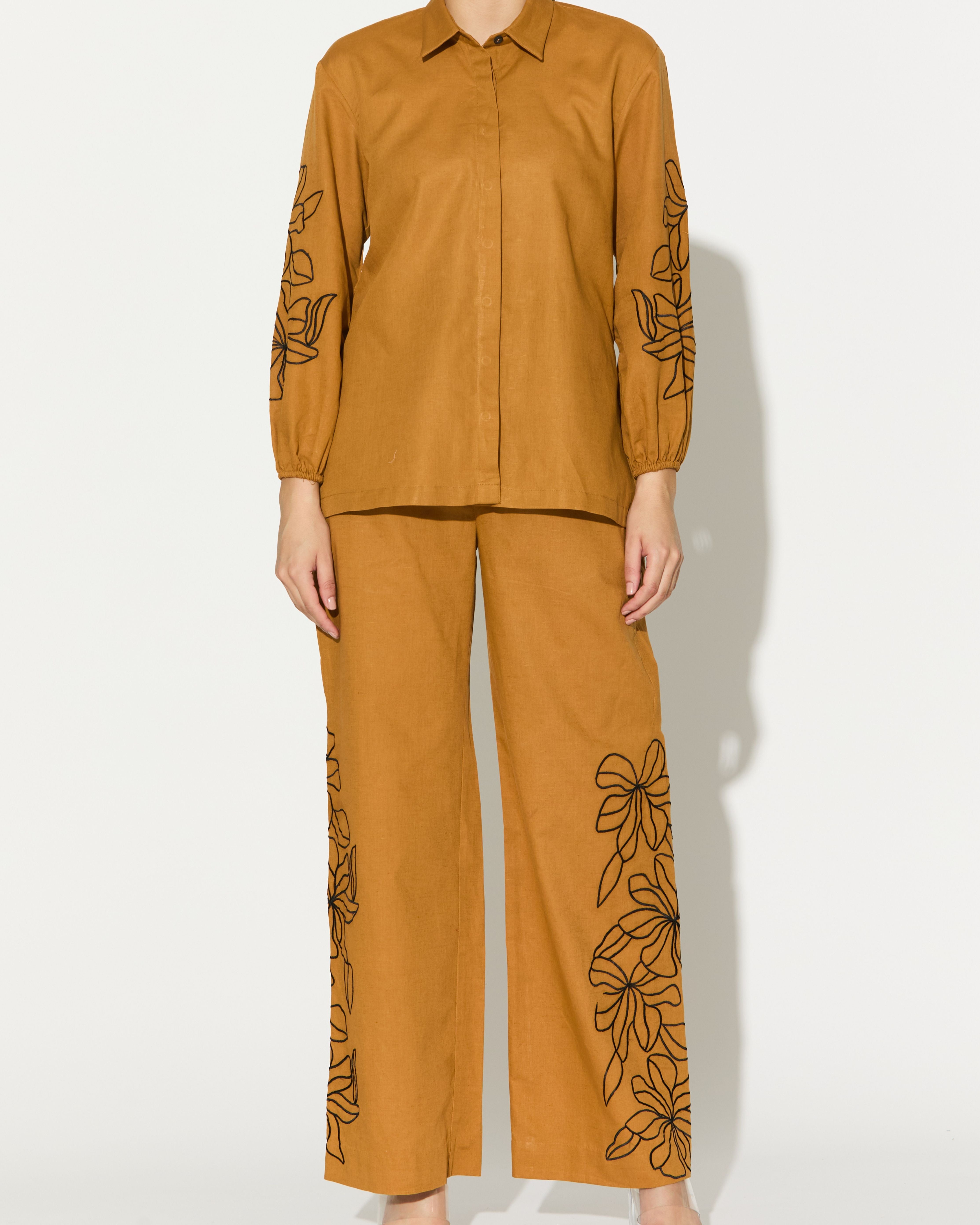 DARK MUSTARD EMBROIDERED SHIRT