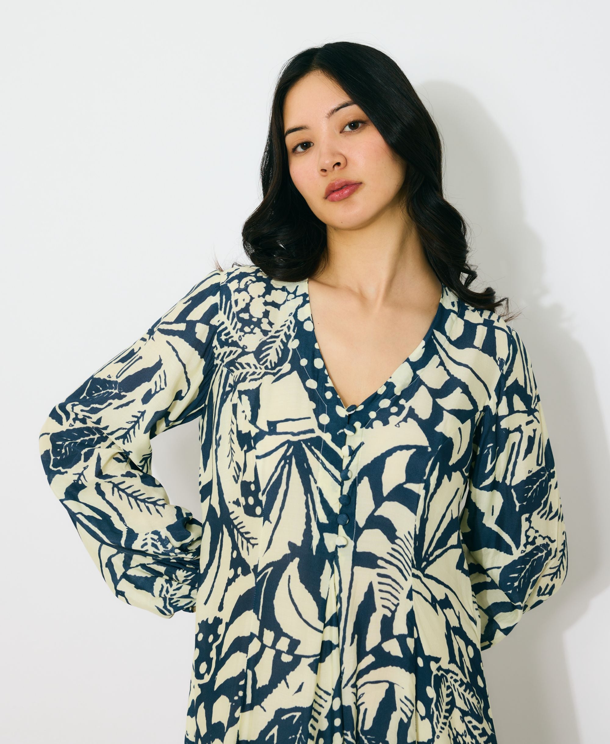 OFF WHITE AND INDIGO LONG DRESS