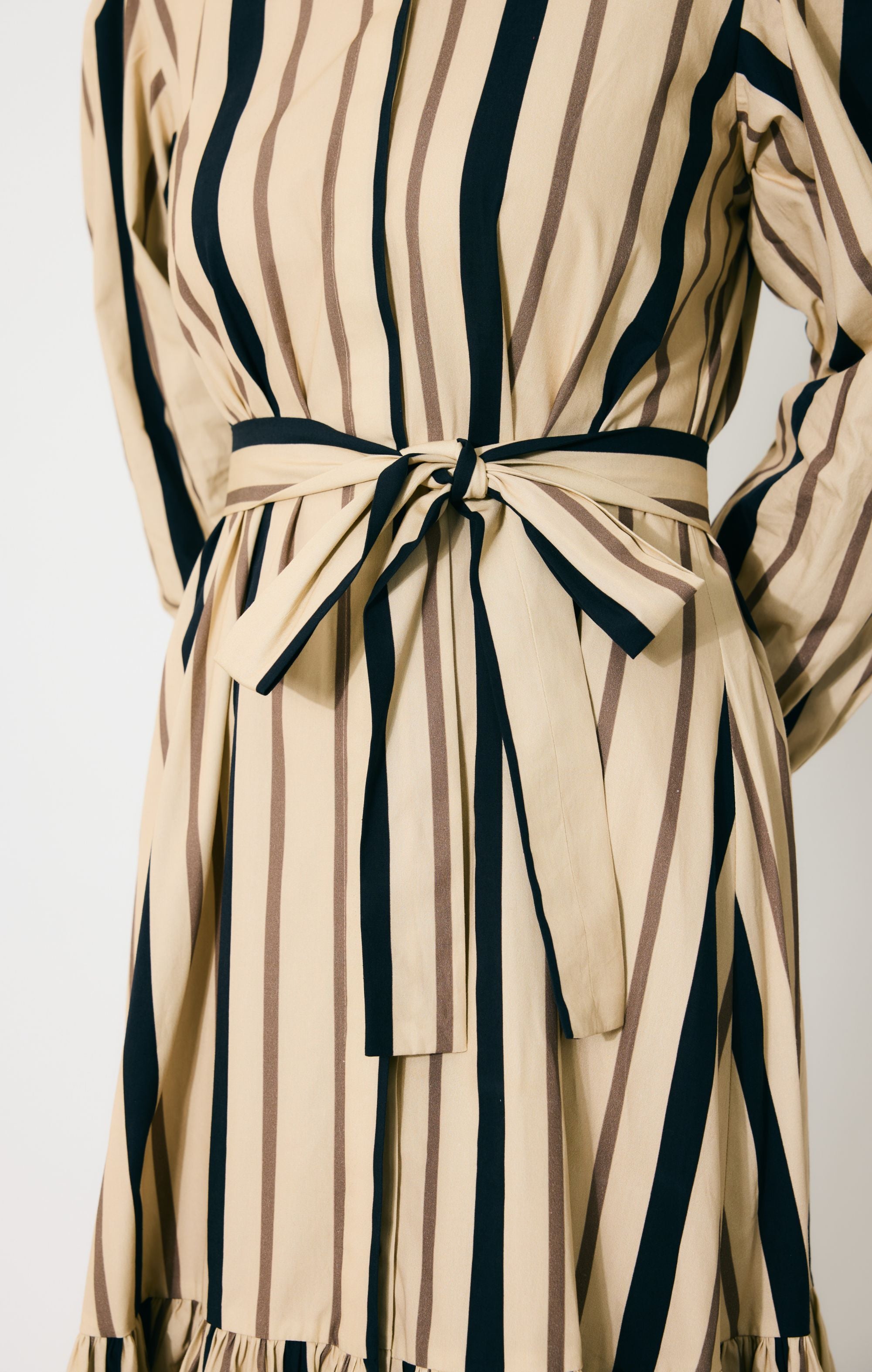CREAM AND DARK GREEN STRIPE SHIRT DRESS