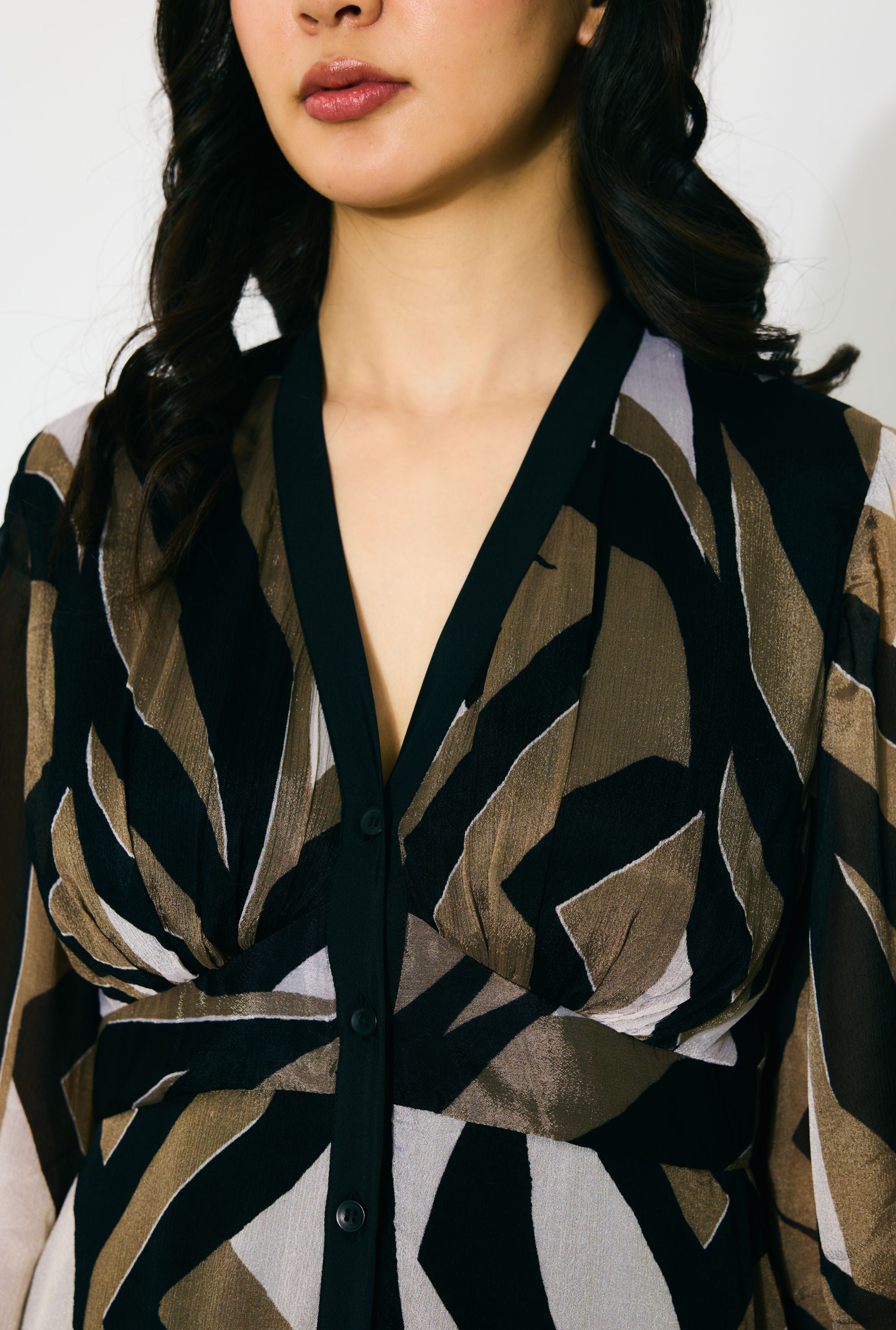 GOLD,BLACK AND WHITE PATTERN KAFTAN DRESS