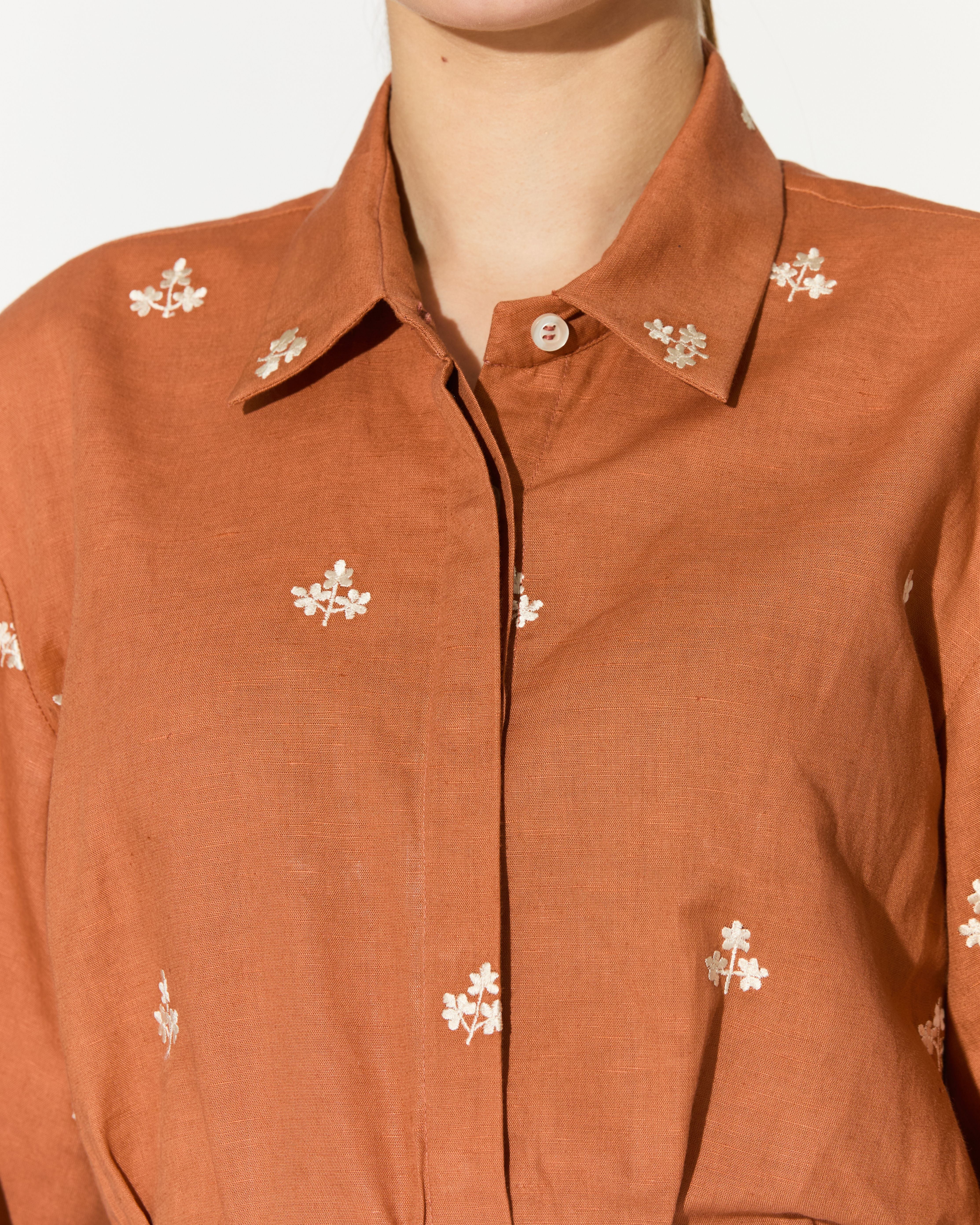 DARK ORANGE EMBROIDERED SHIRT