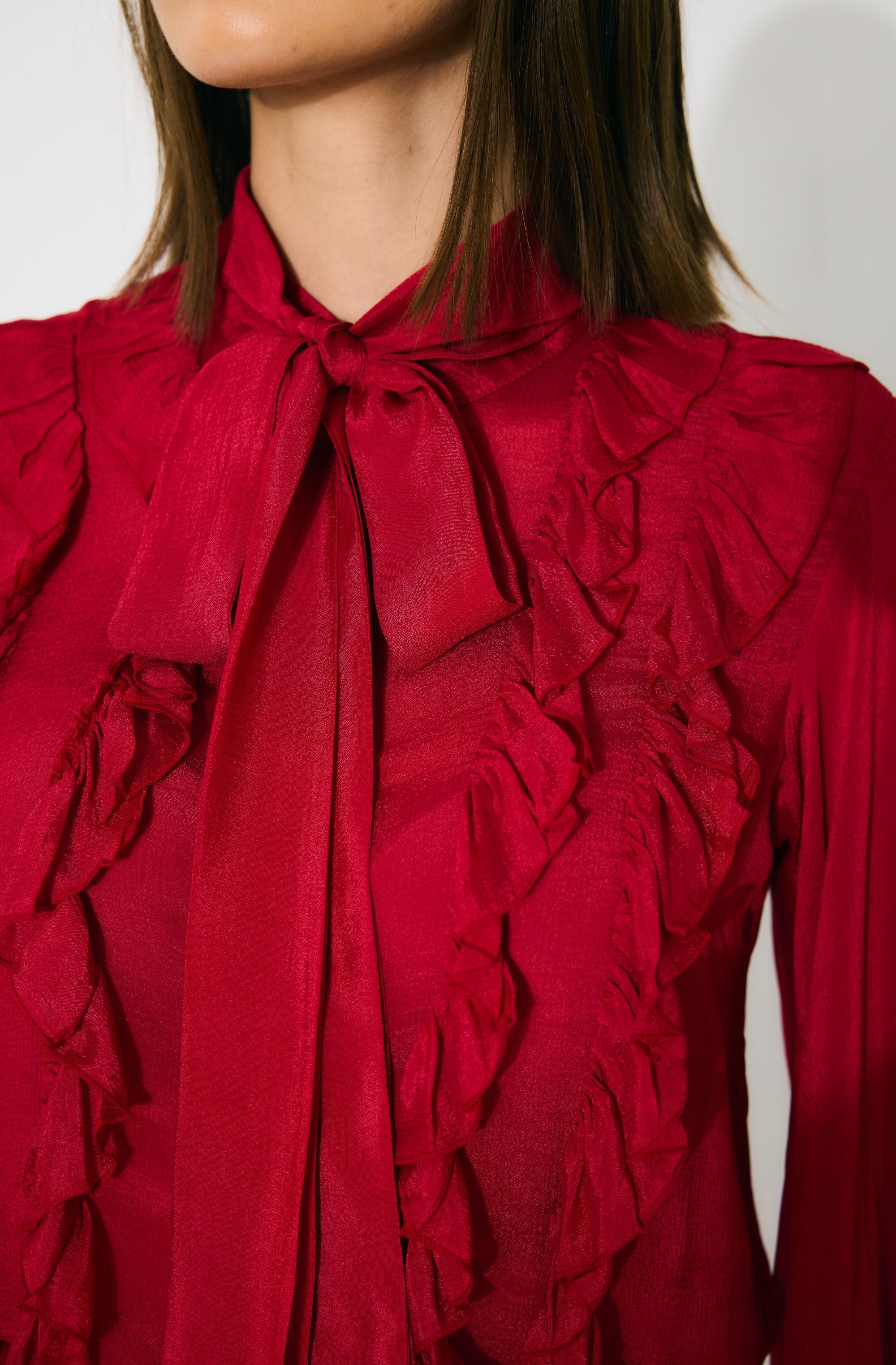RED PLAIN FRILL TOP