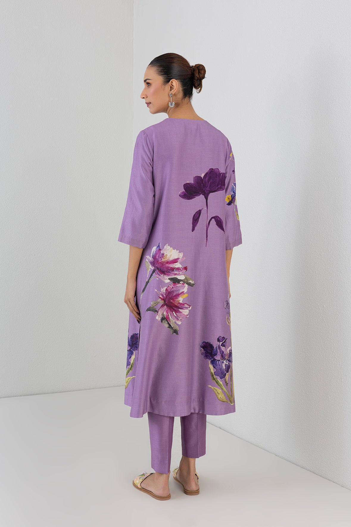 Mauve Whisper Silk Chanderi Orchid Printed Tunic