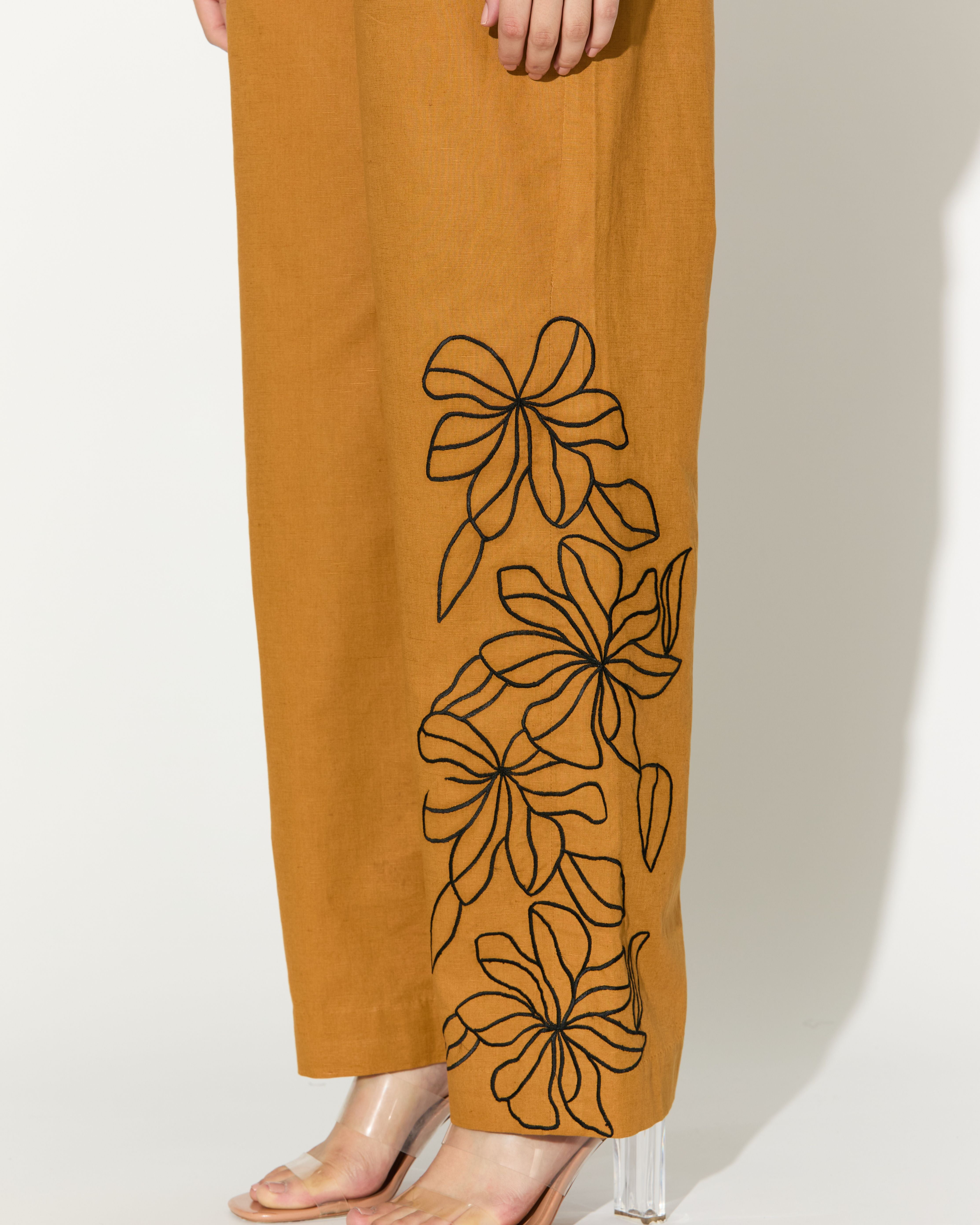 DARK MUSTARD EMBROIDERED PANTS