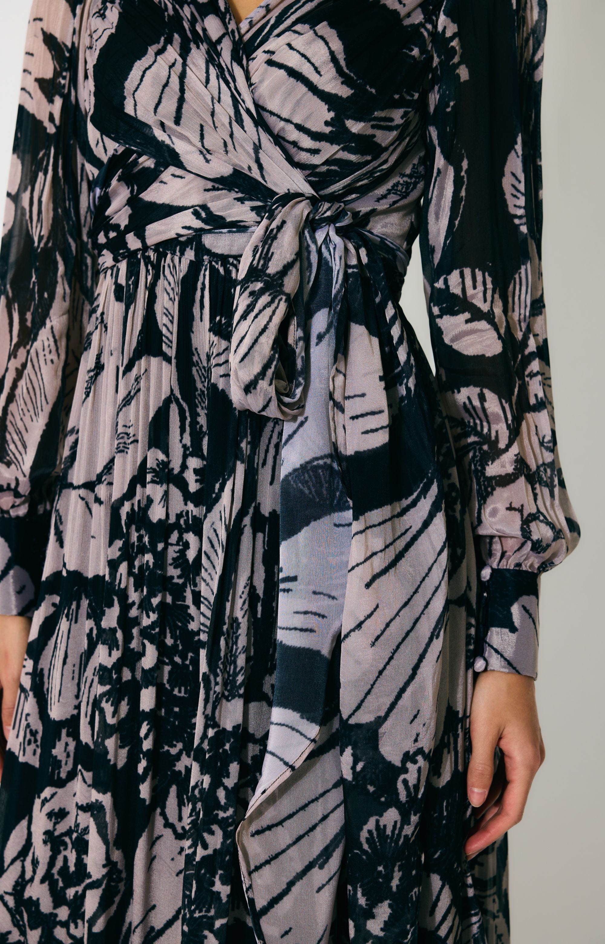 DARK BLUE AND DARK PEACH FLORAL WRAP DRESS