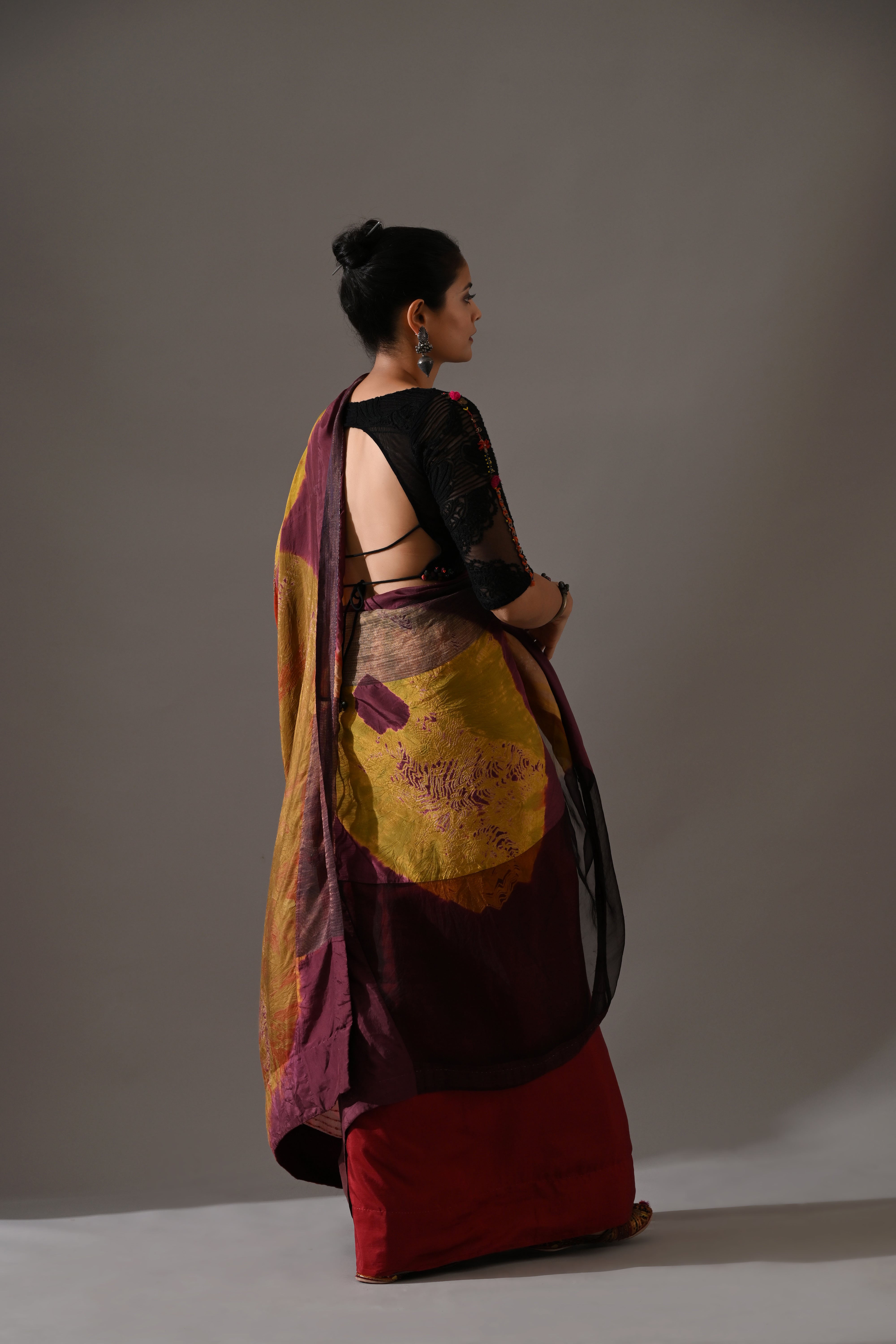 Multi Patchwork and Resist Dyed Saree Set