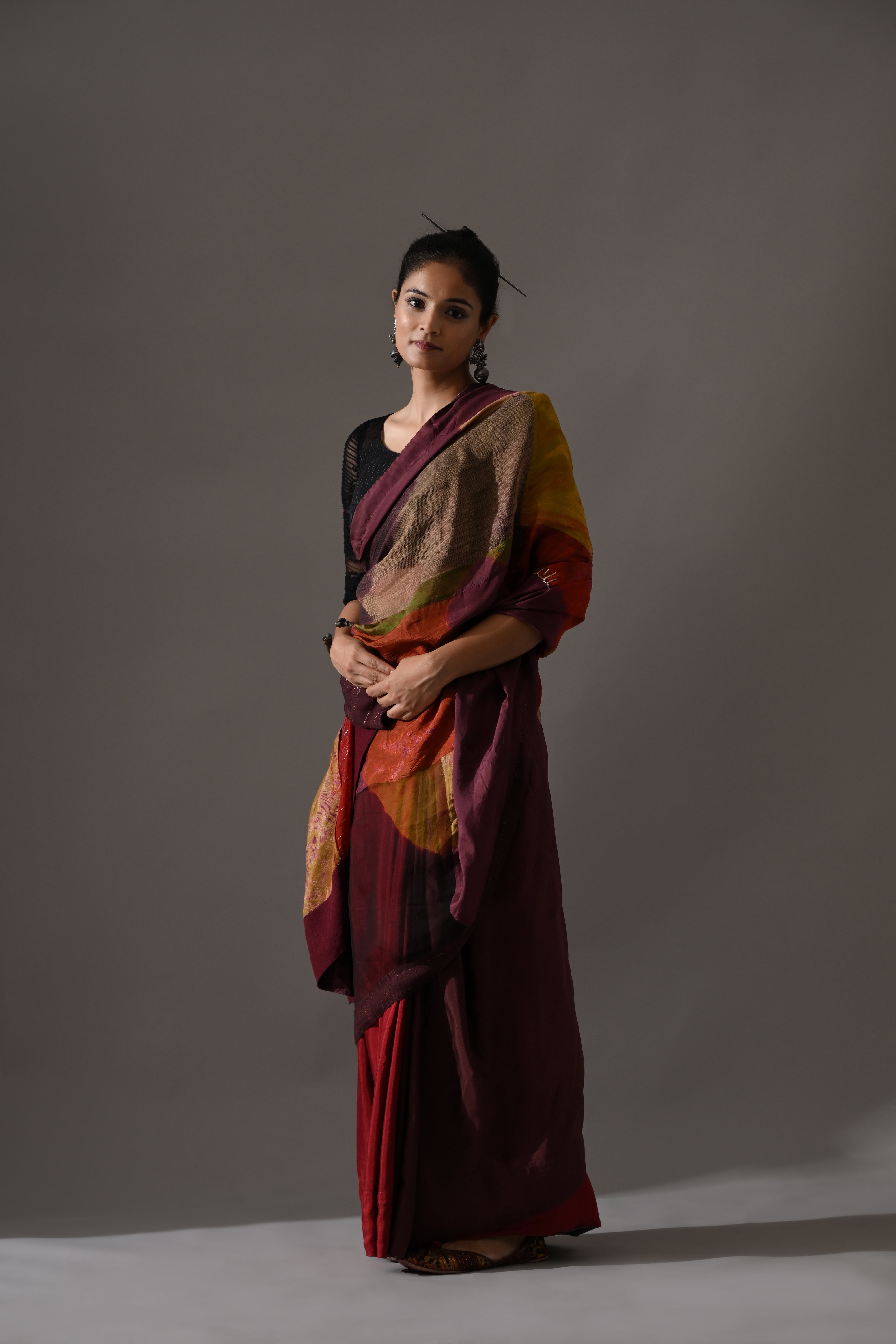 Multi Patchwork and Resist Dyed Saree Set