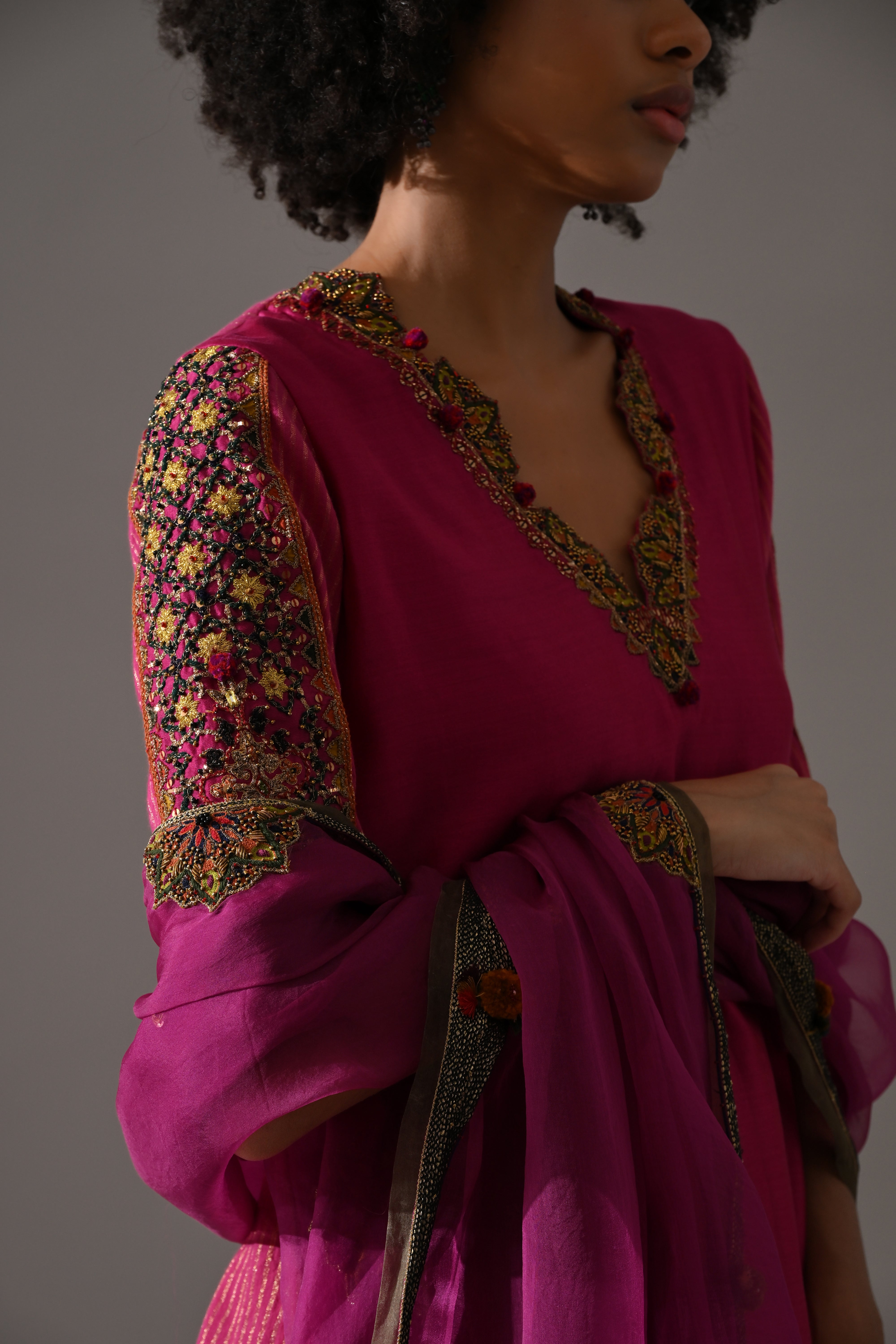 Pink Hand Embroidered Kurta Set