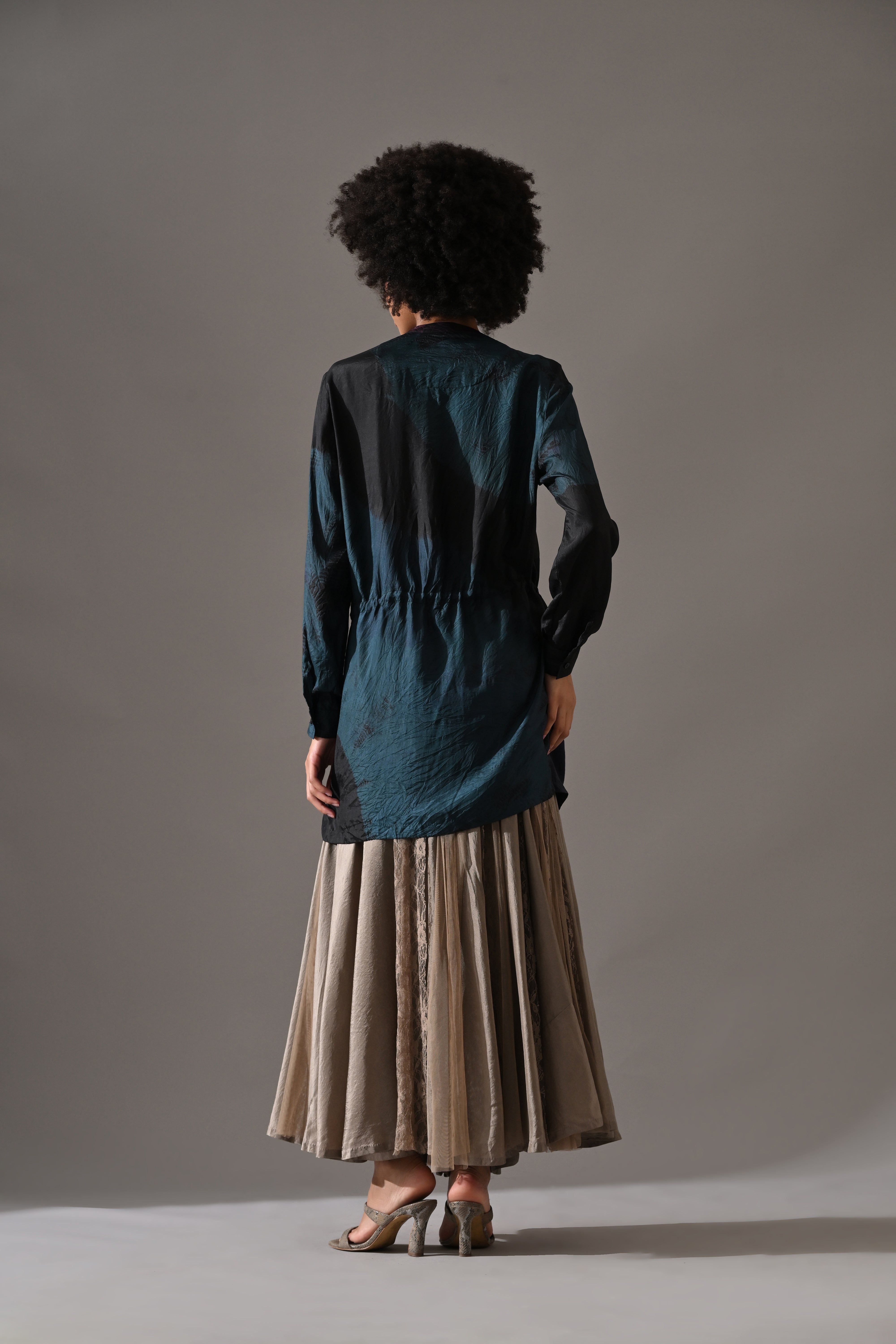 Beige Multi Patchwork and Placement Tie Dye Skirt Set