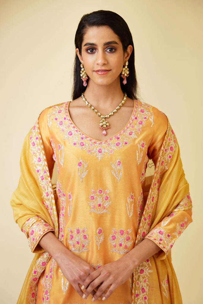 Saffron Orange Silk  Sharara Set
