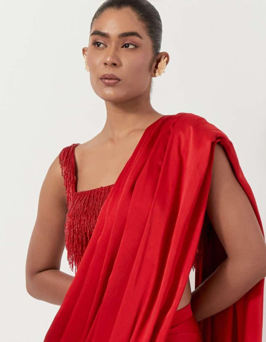 Rhea - Universal Sari Set In Red