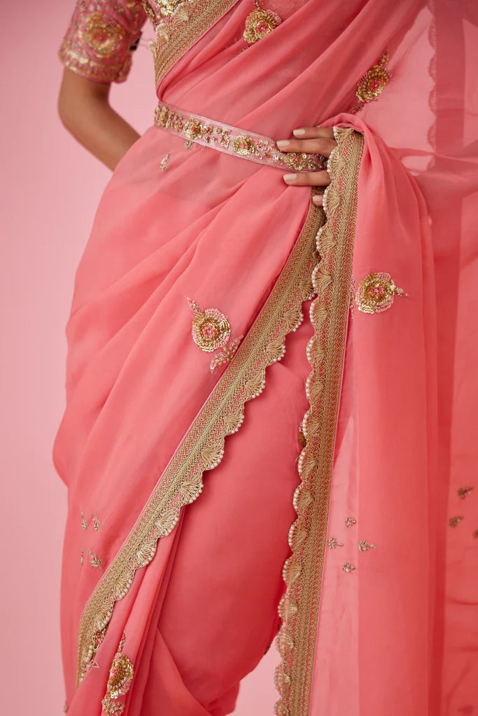 Coral Pink Saree Set
