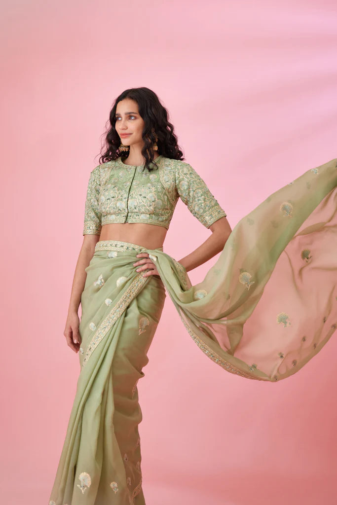 Fog Green Saree Set