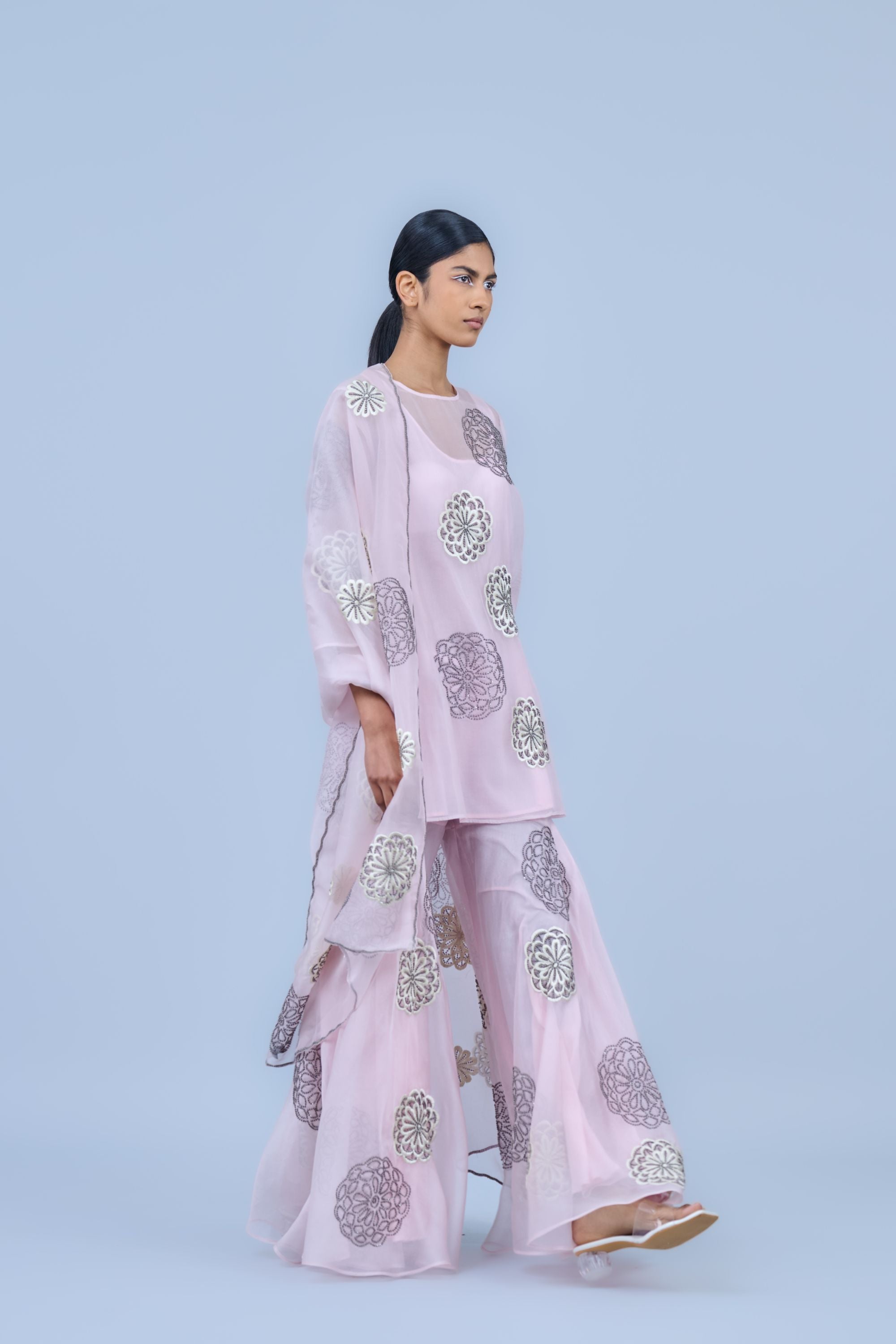 Powder Ec Slv Silk Organza Sharara