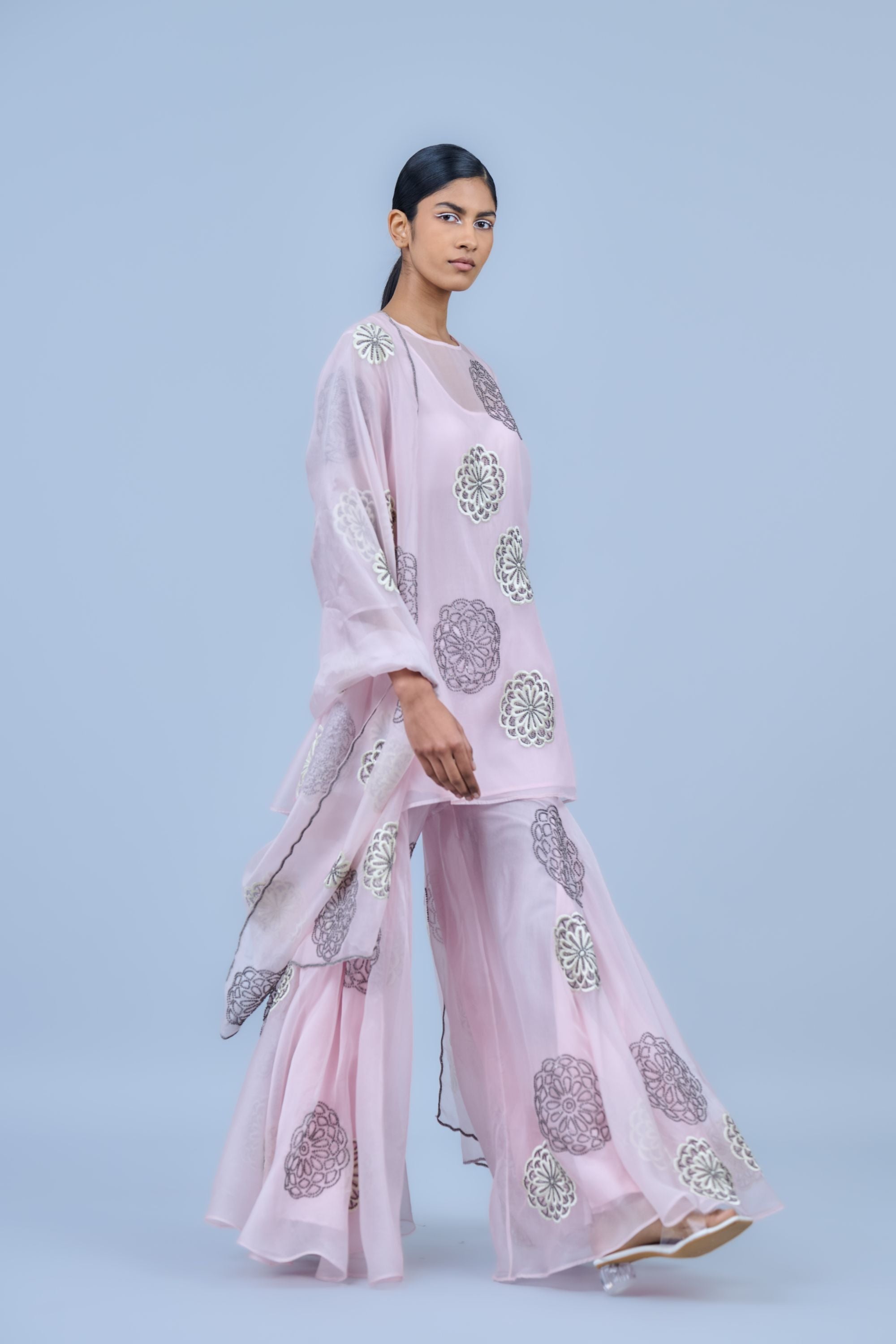 Powder Ec Slv Silk Organza Sharara