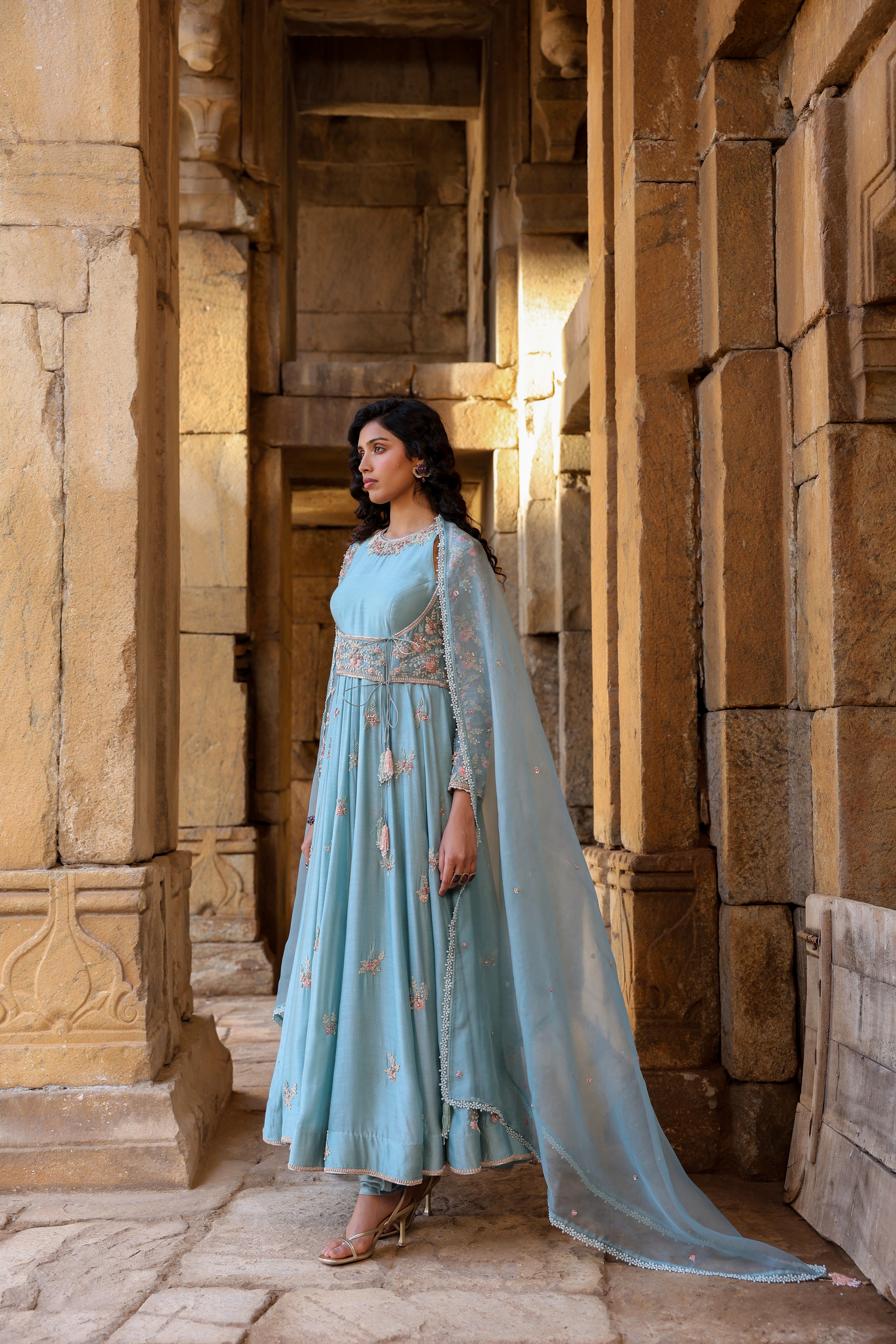 Vaayu Light Blue Heavy Koti Anarkali Set
