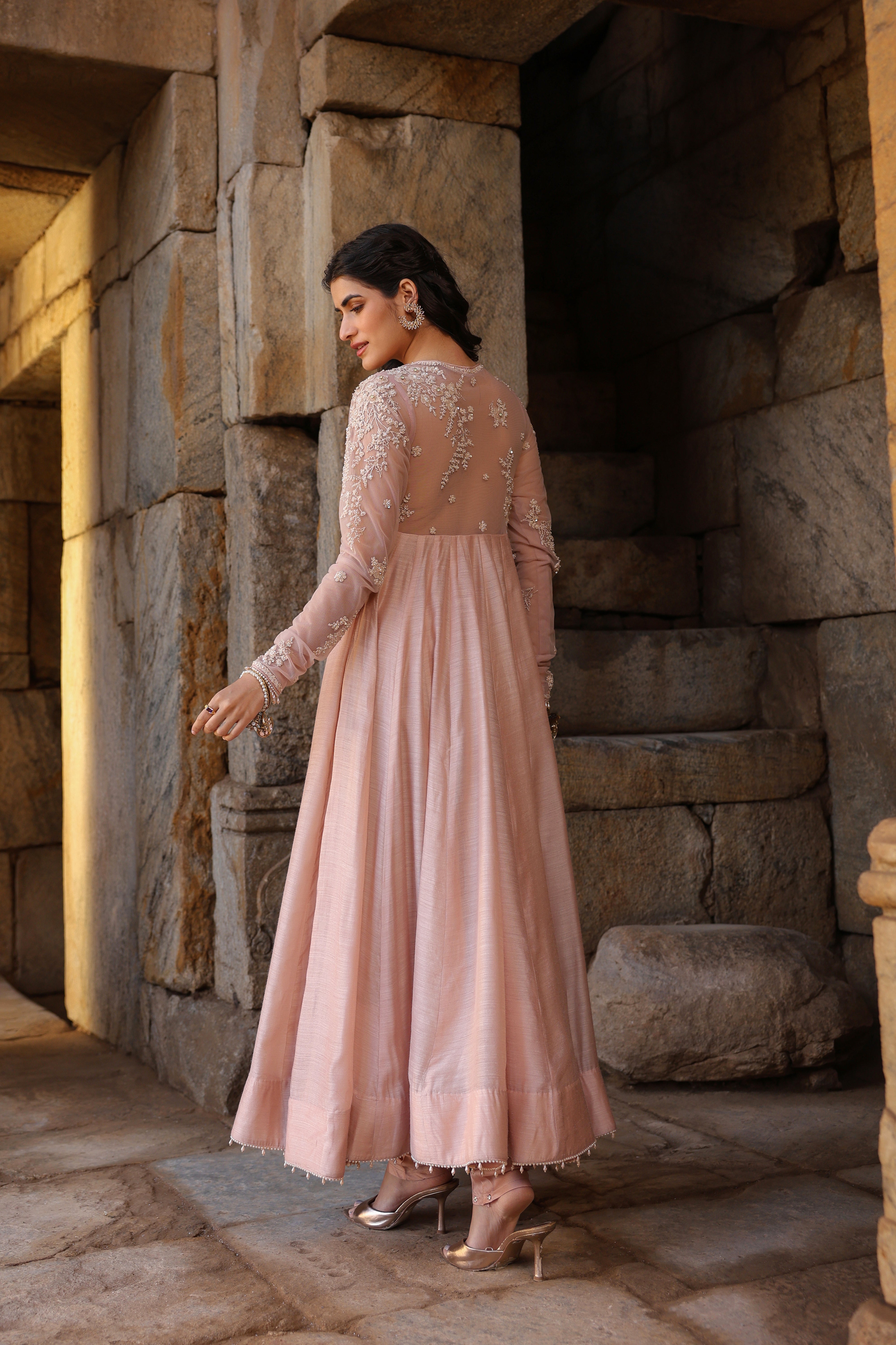 Vaayu Light Pink Applique Kalidar Set
