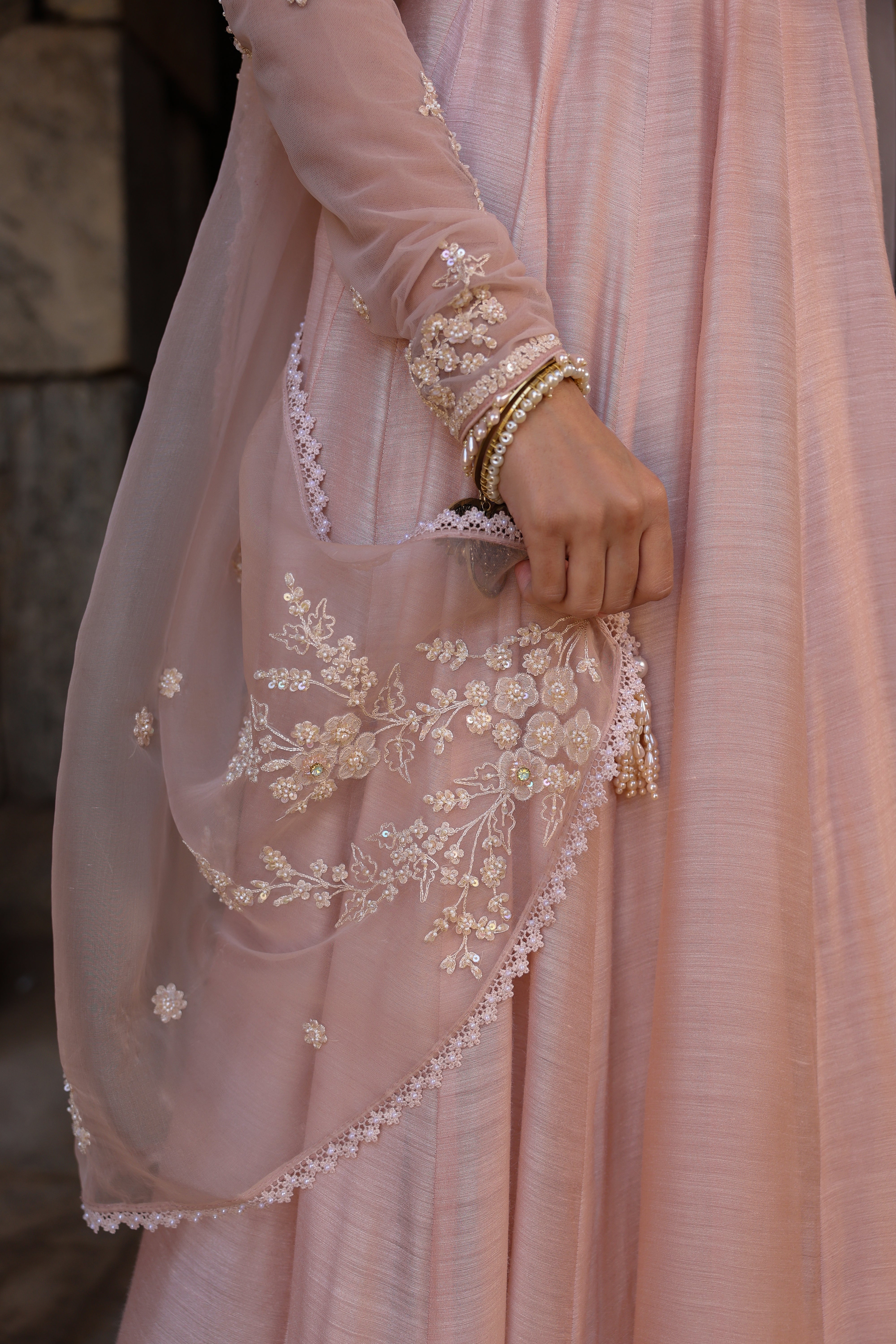 Vaayu Light Pink Applique Kalidar Set