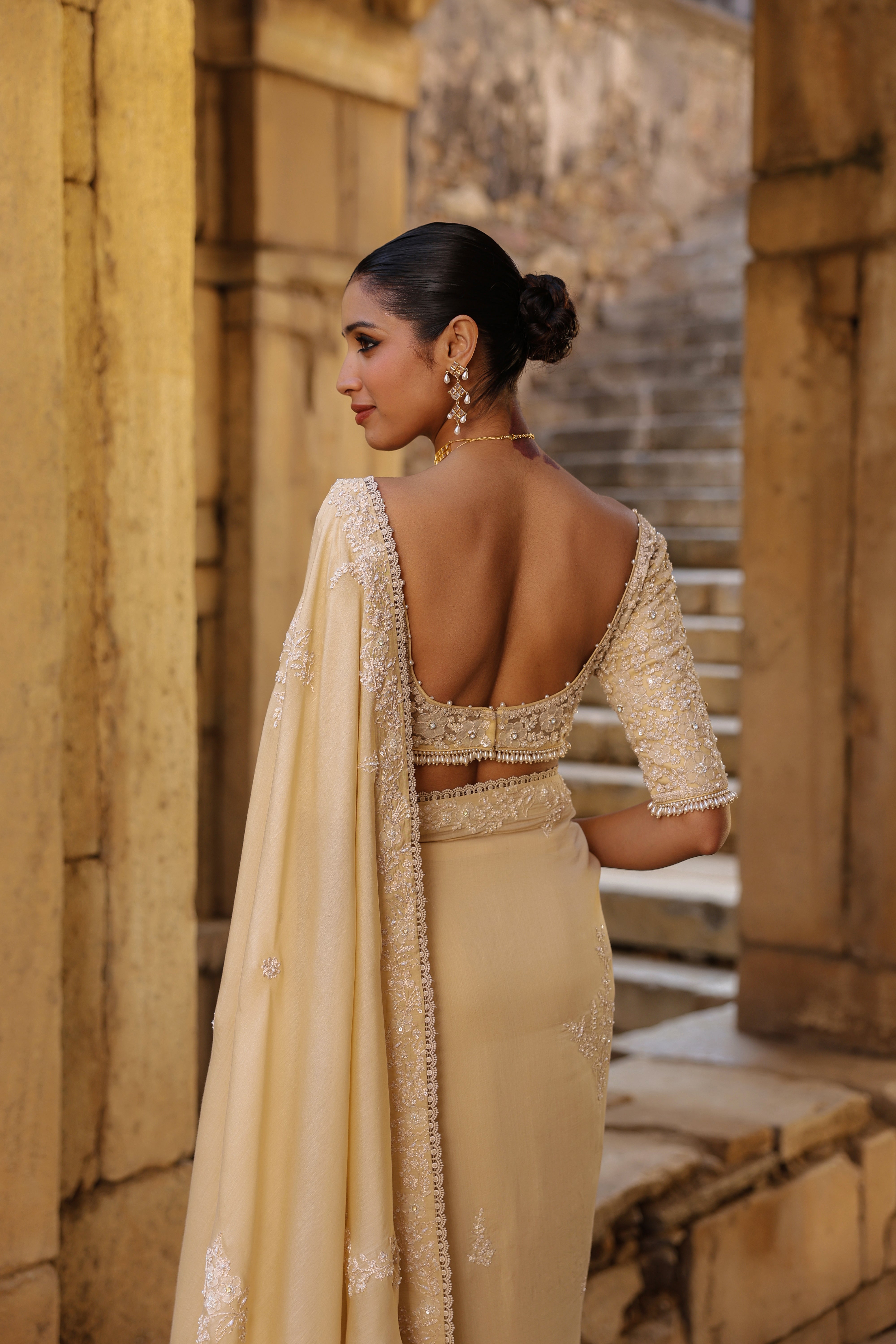 Vaayu Beige Bail Buti Saree Set