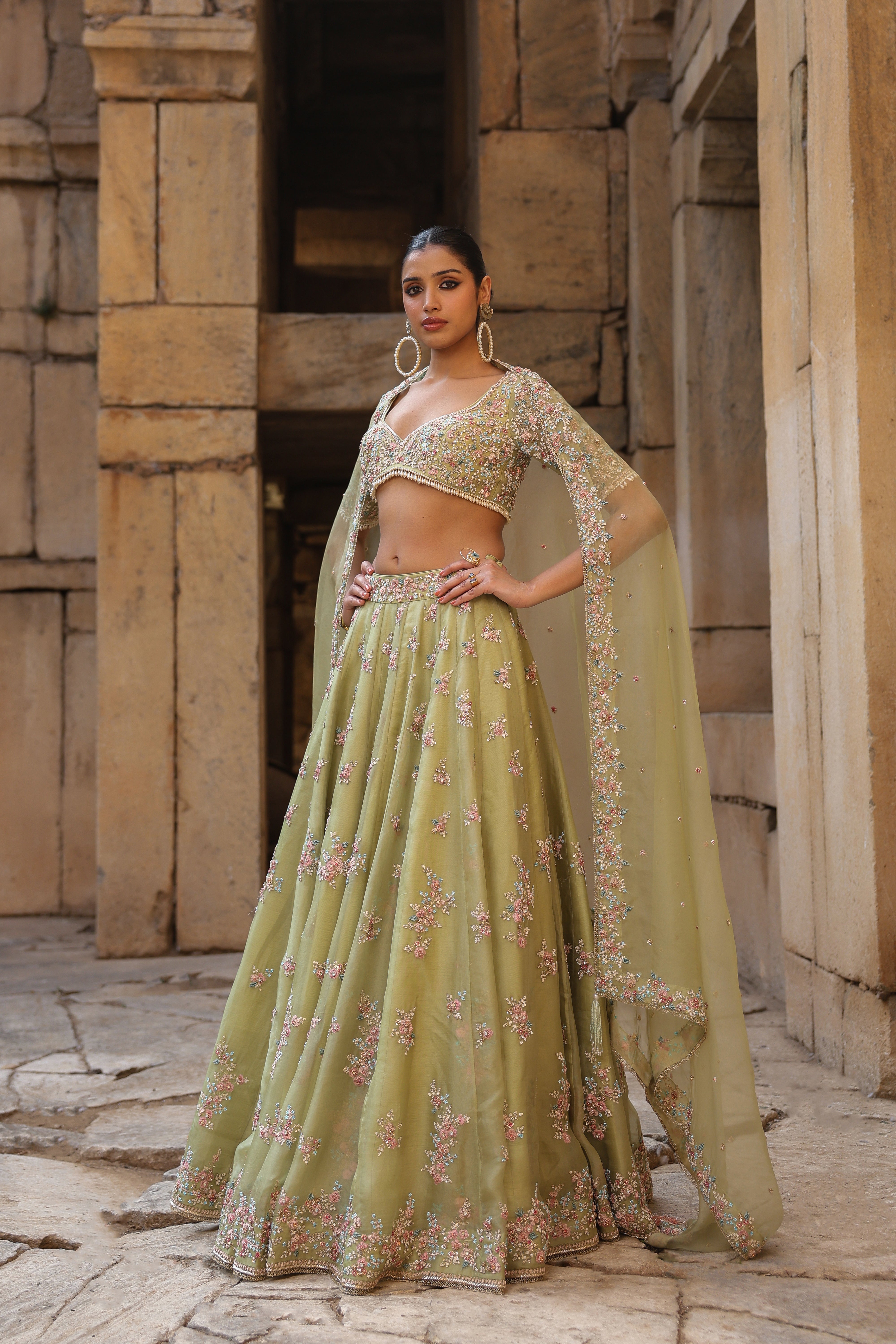 Vaayu Green Multicolor Phool Lehenga Set