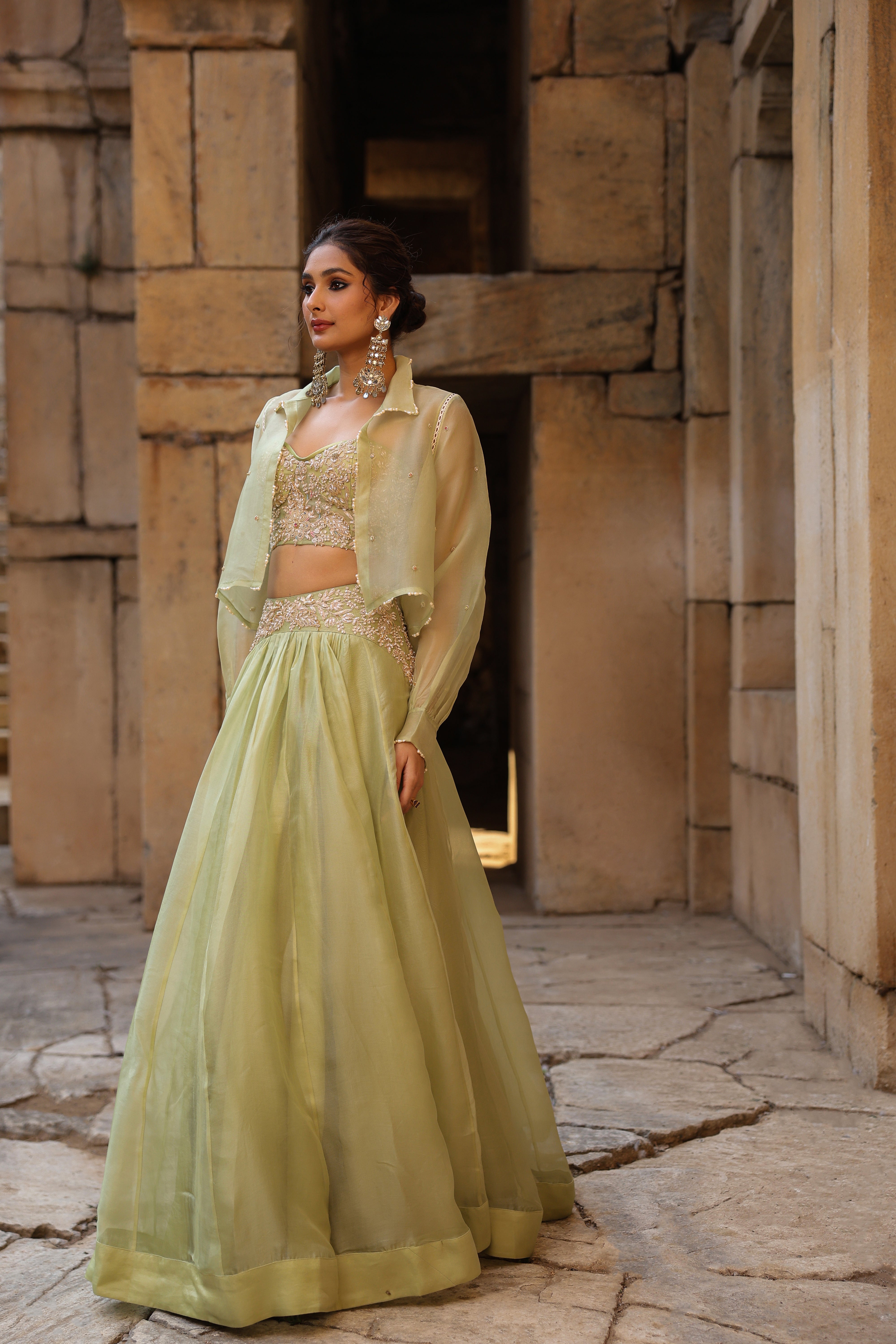 Vaayu Green Jacket Lehenga Set