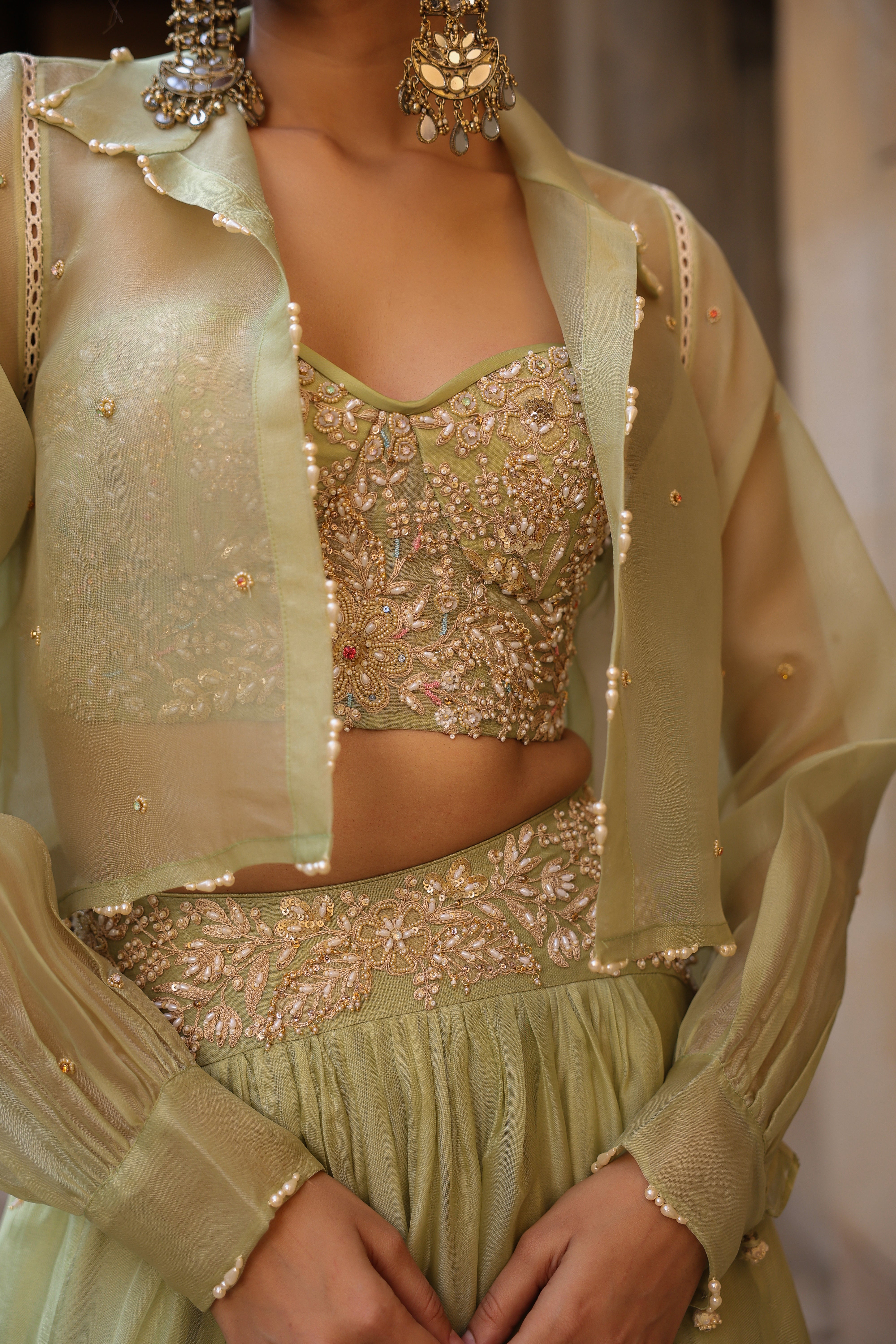 Vaayu Green Jacket Lehenga Set