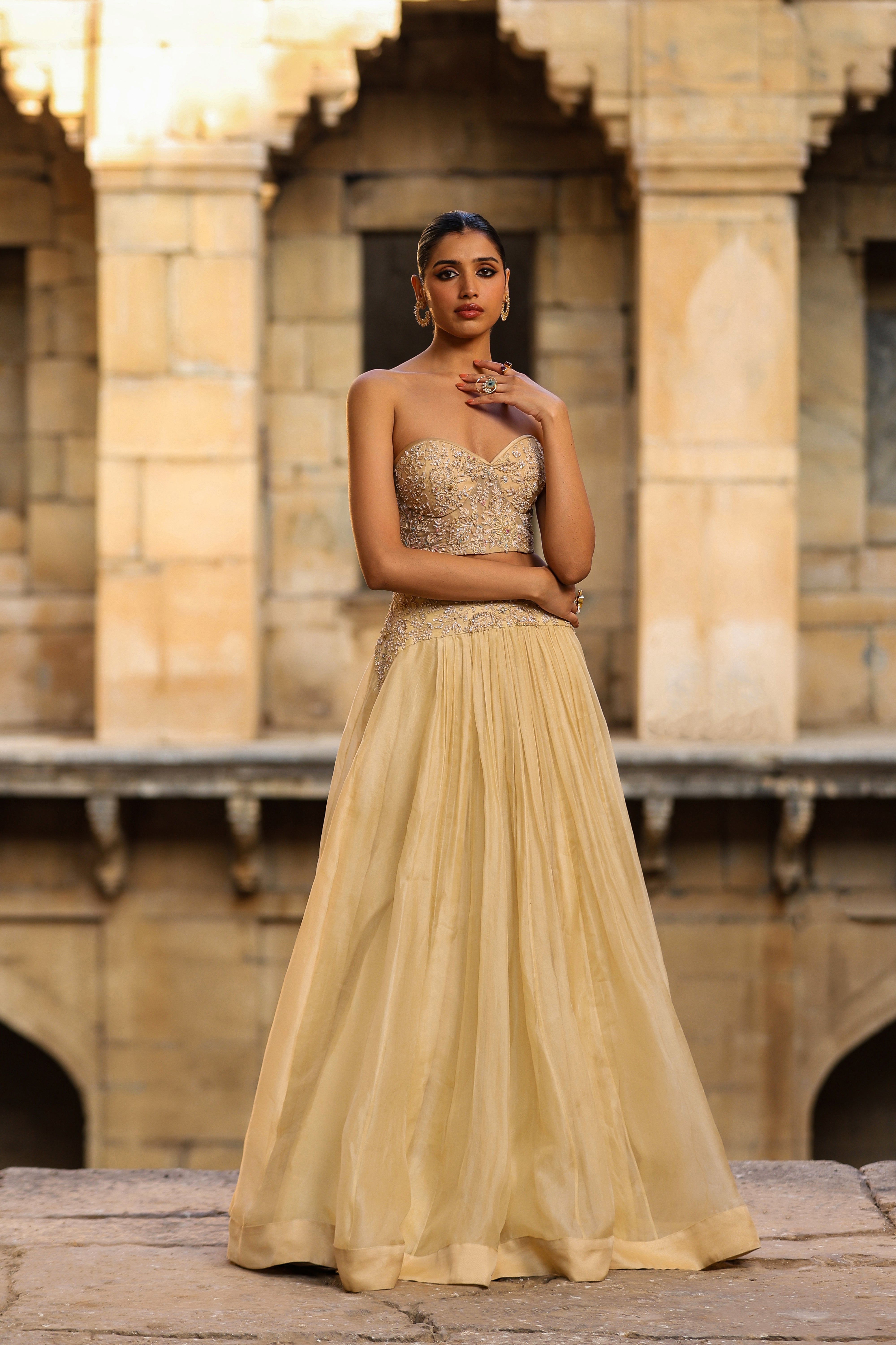 Vaayu Beige Jacket Lehenga Set