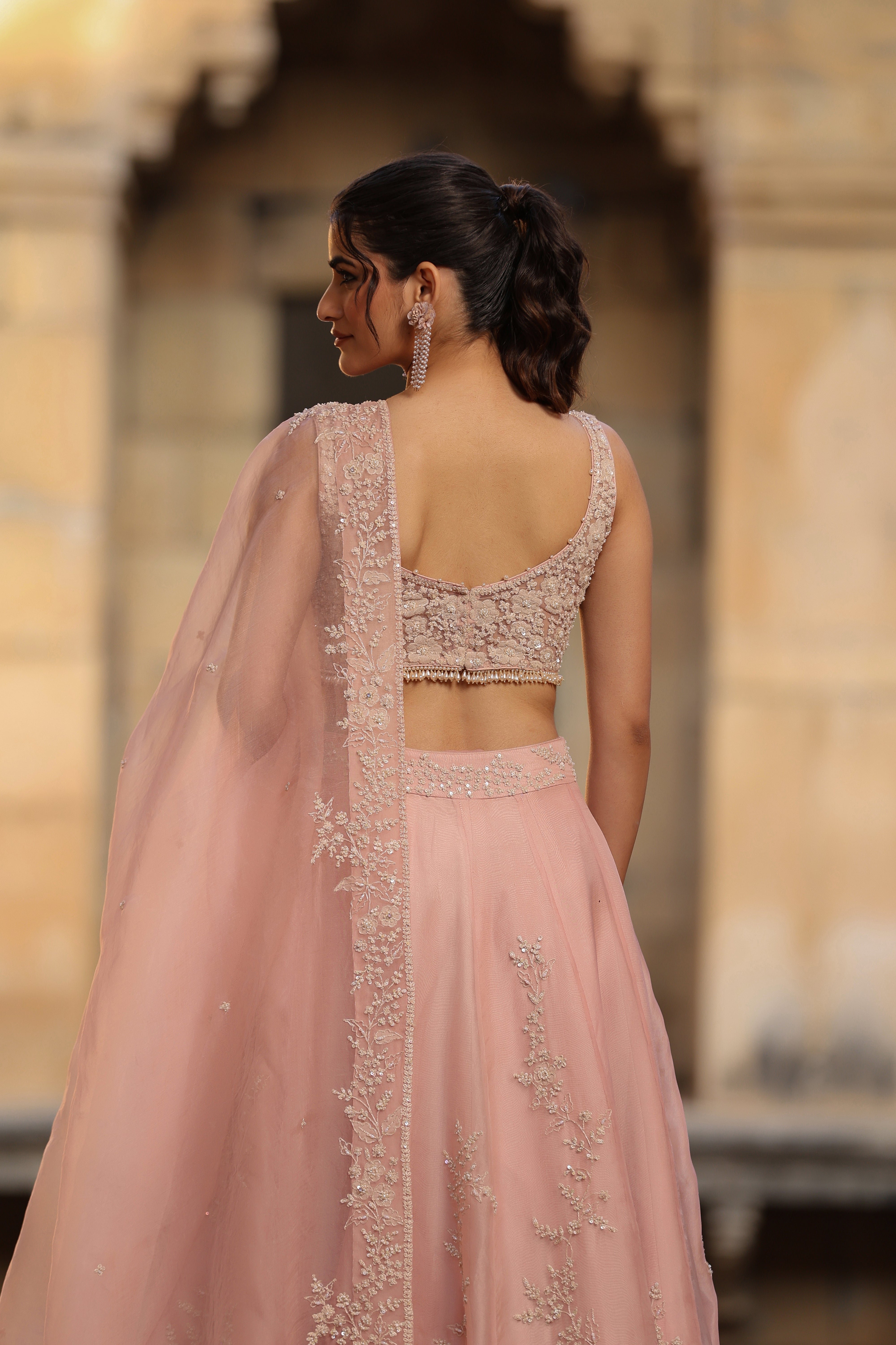 Vaayu Light Pink Jaal Lehenga Set