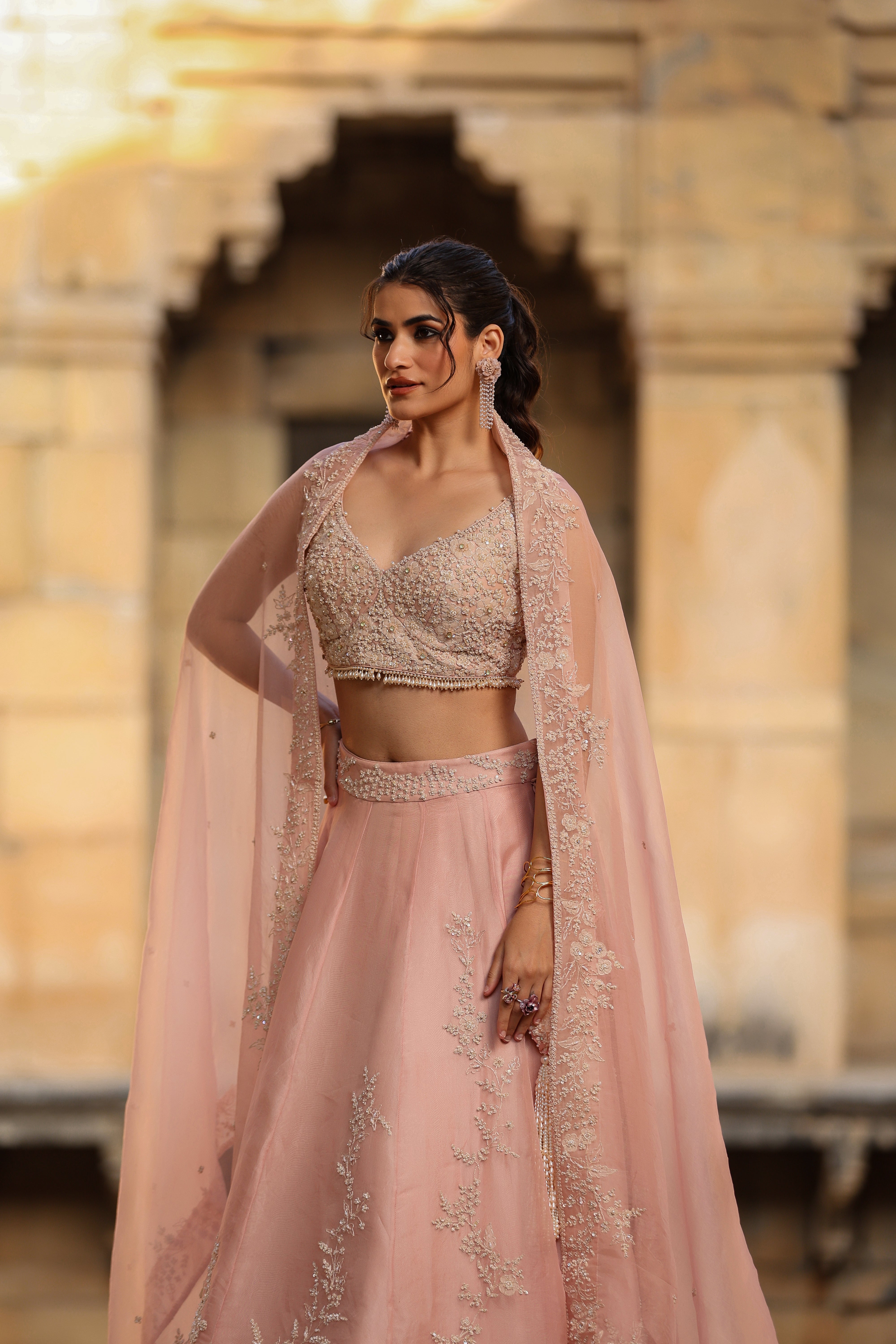 Vaayu Light Pink Jaal Lehenga Set