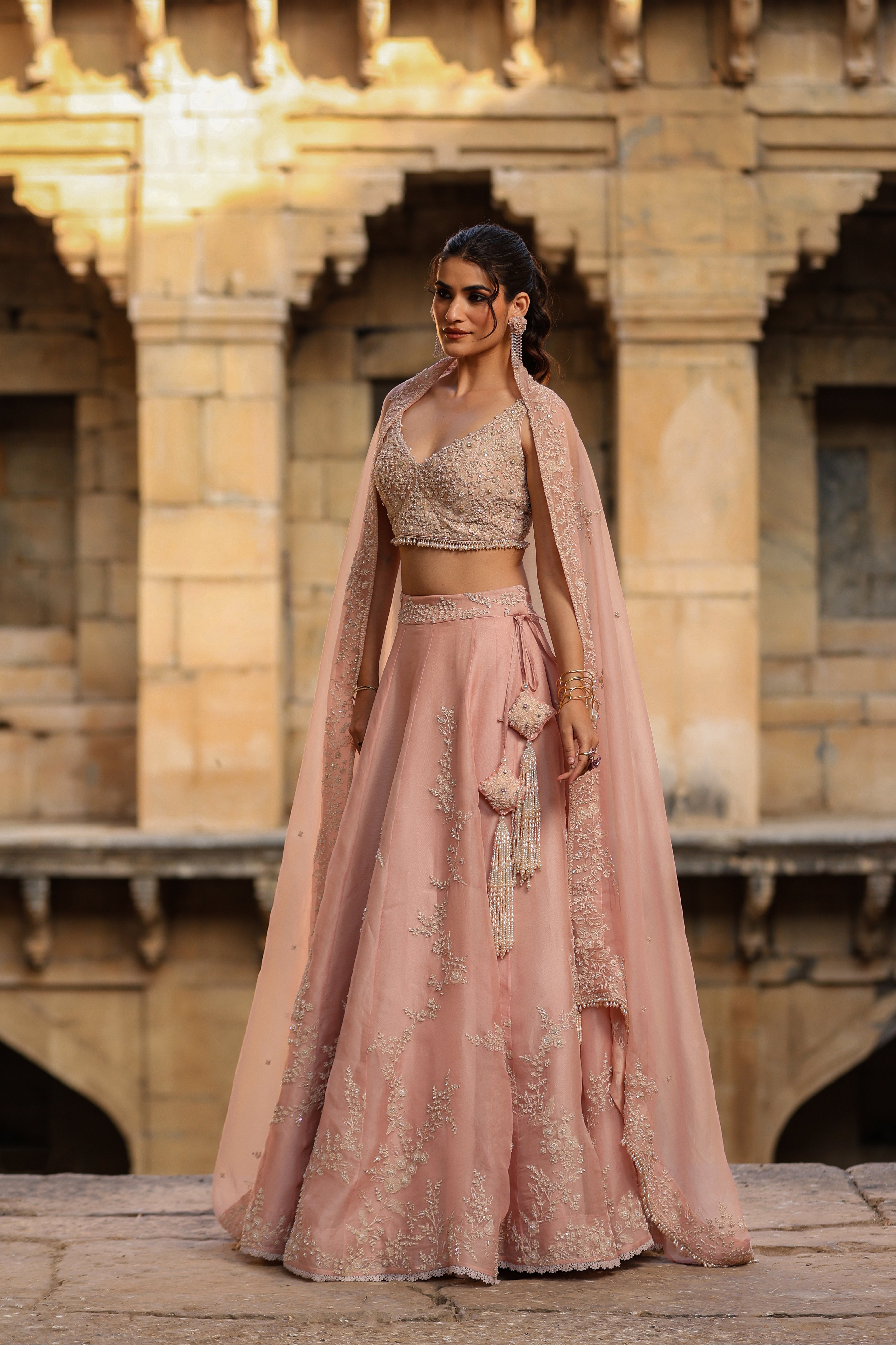 Vaayu Light Pink Jaal Lehenga Set
