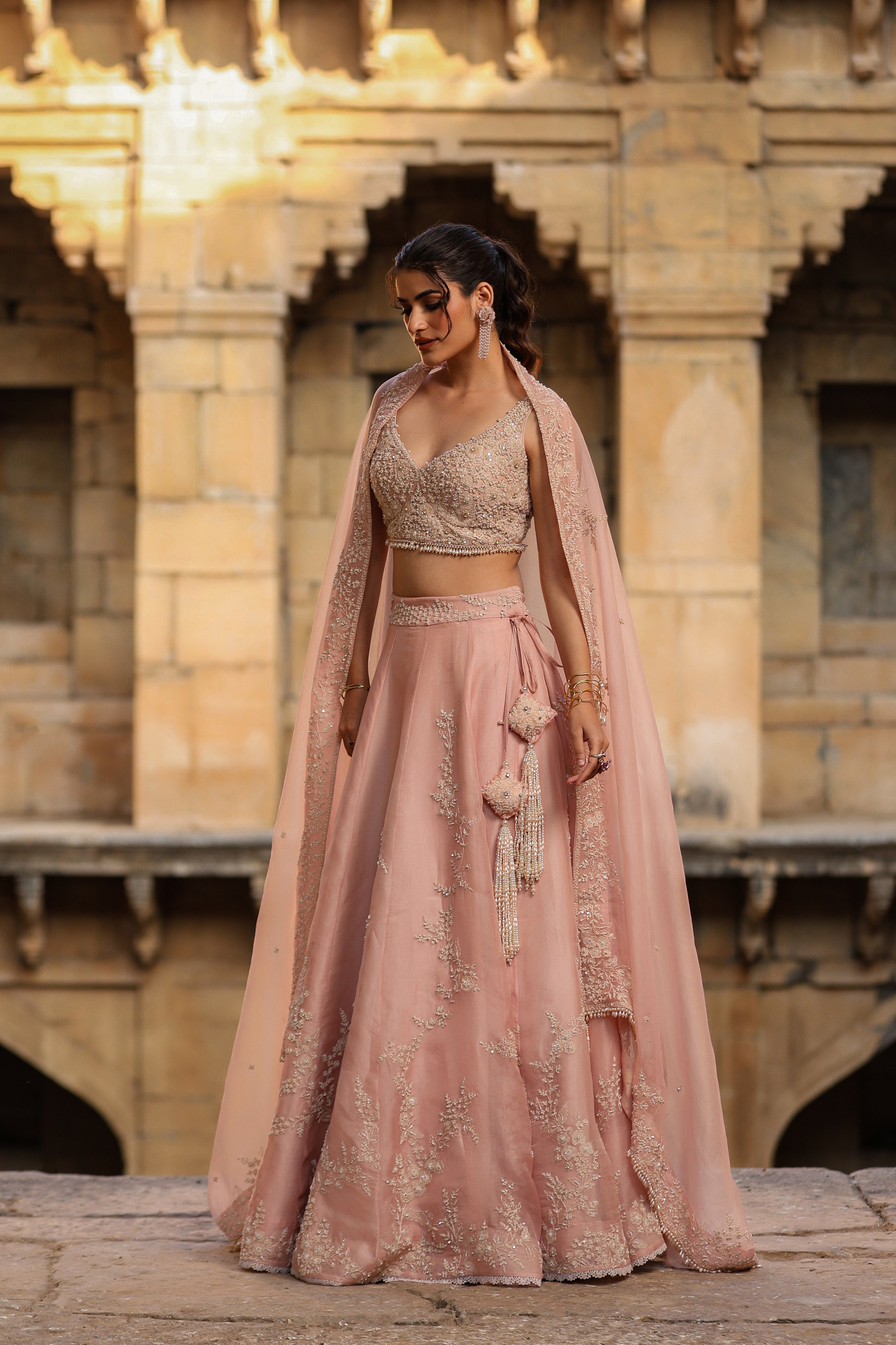Vaayu Light Pink Jaal Lehenga Set