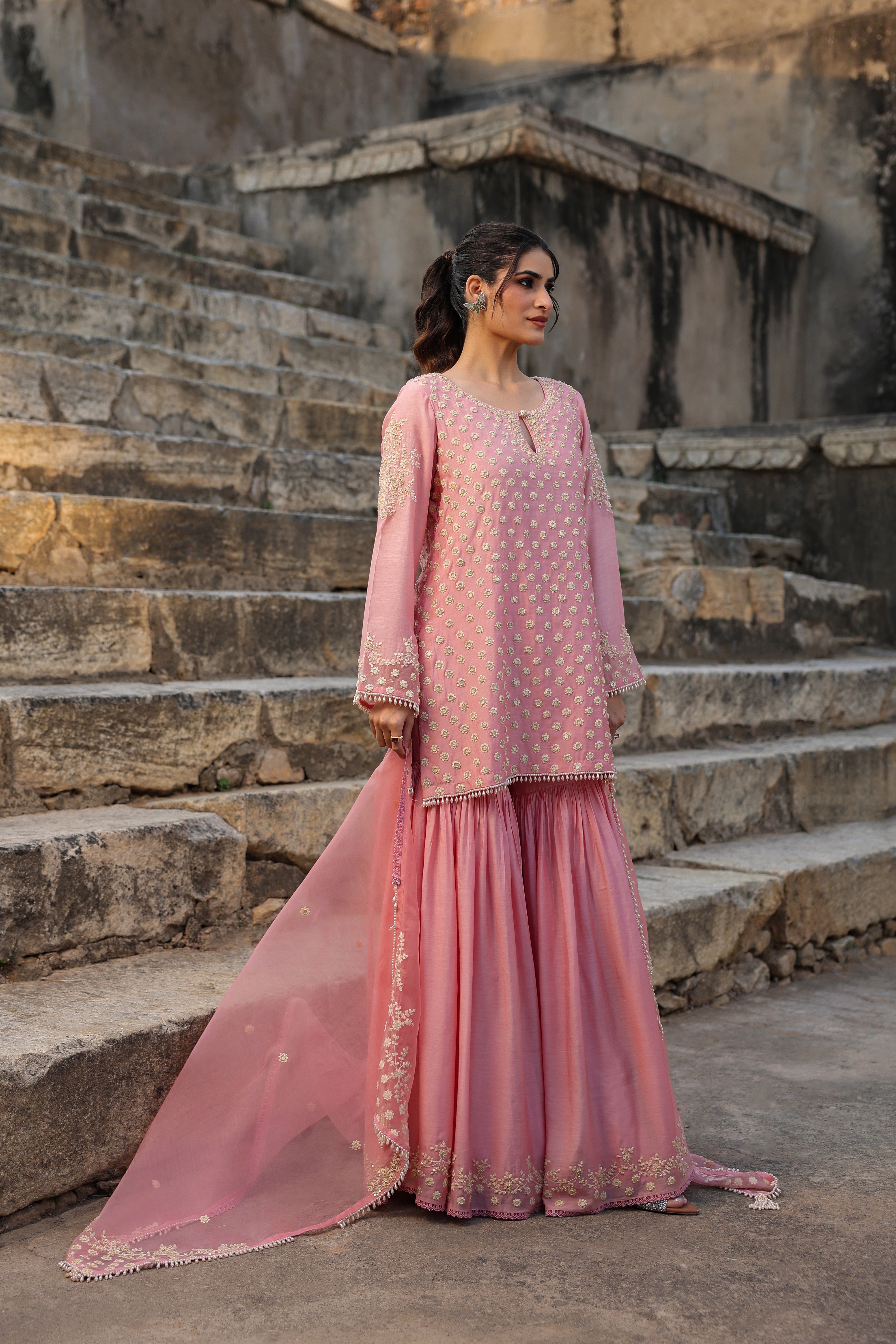 Vaayu Pink Buti Sharara Set