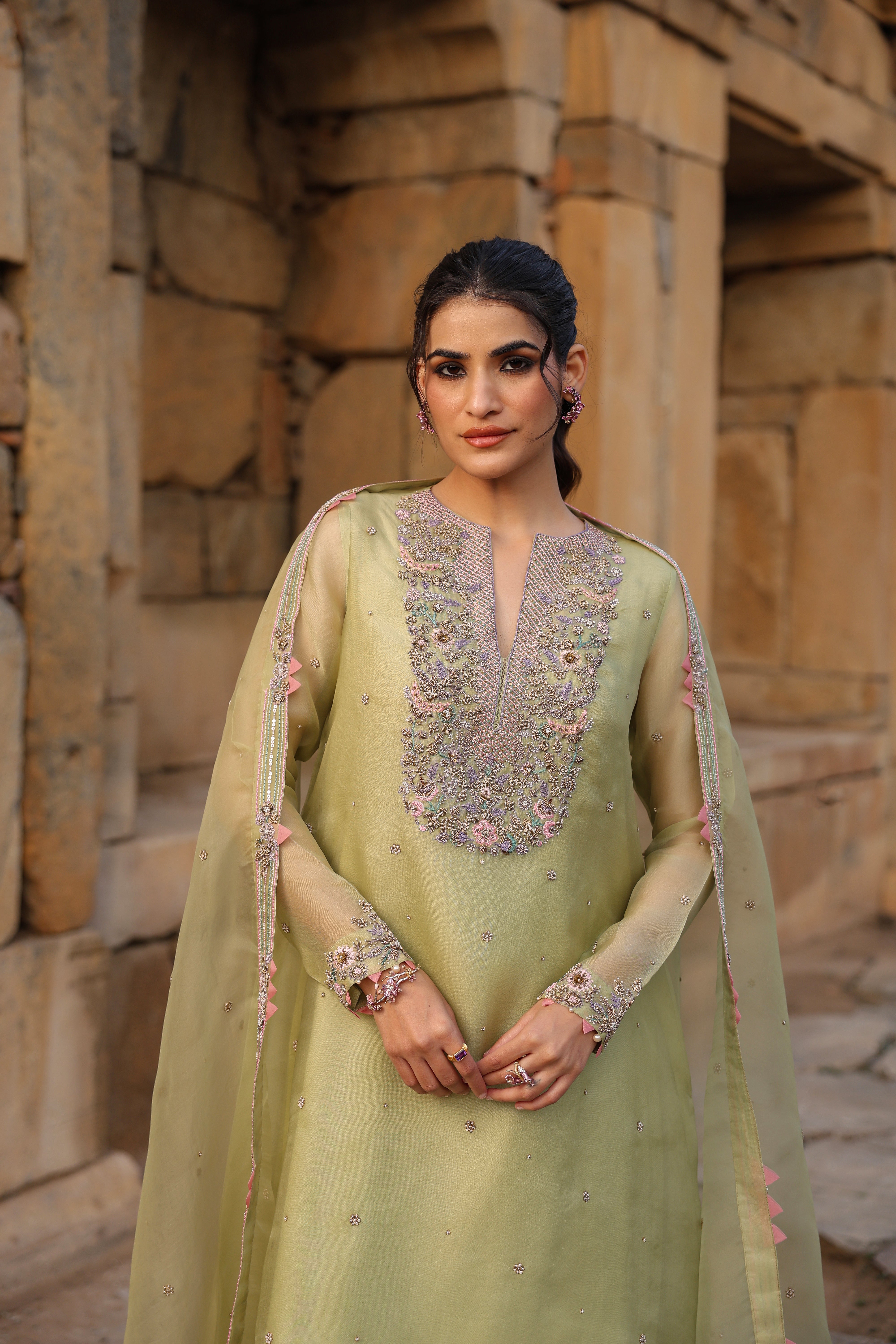 Vaayu Green Heavy Neck Kurta Set
