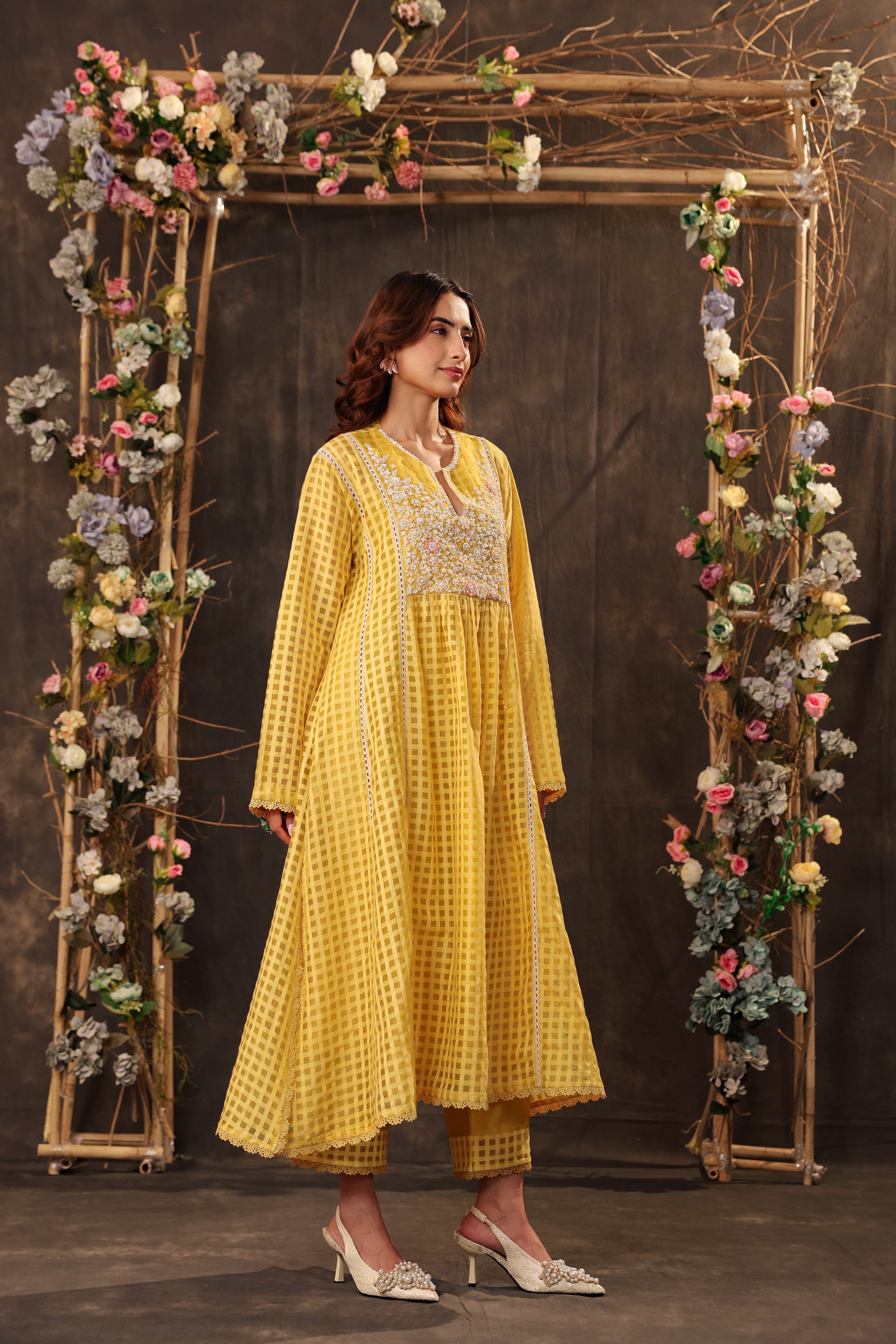 Vaayu Yellow Panelled Kalidar Set