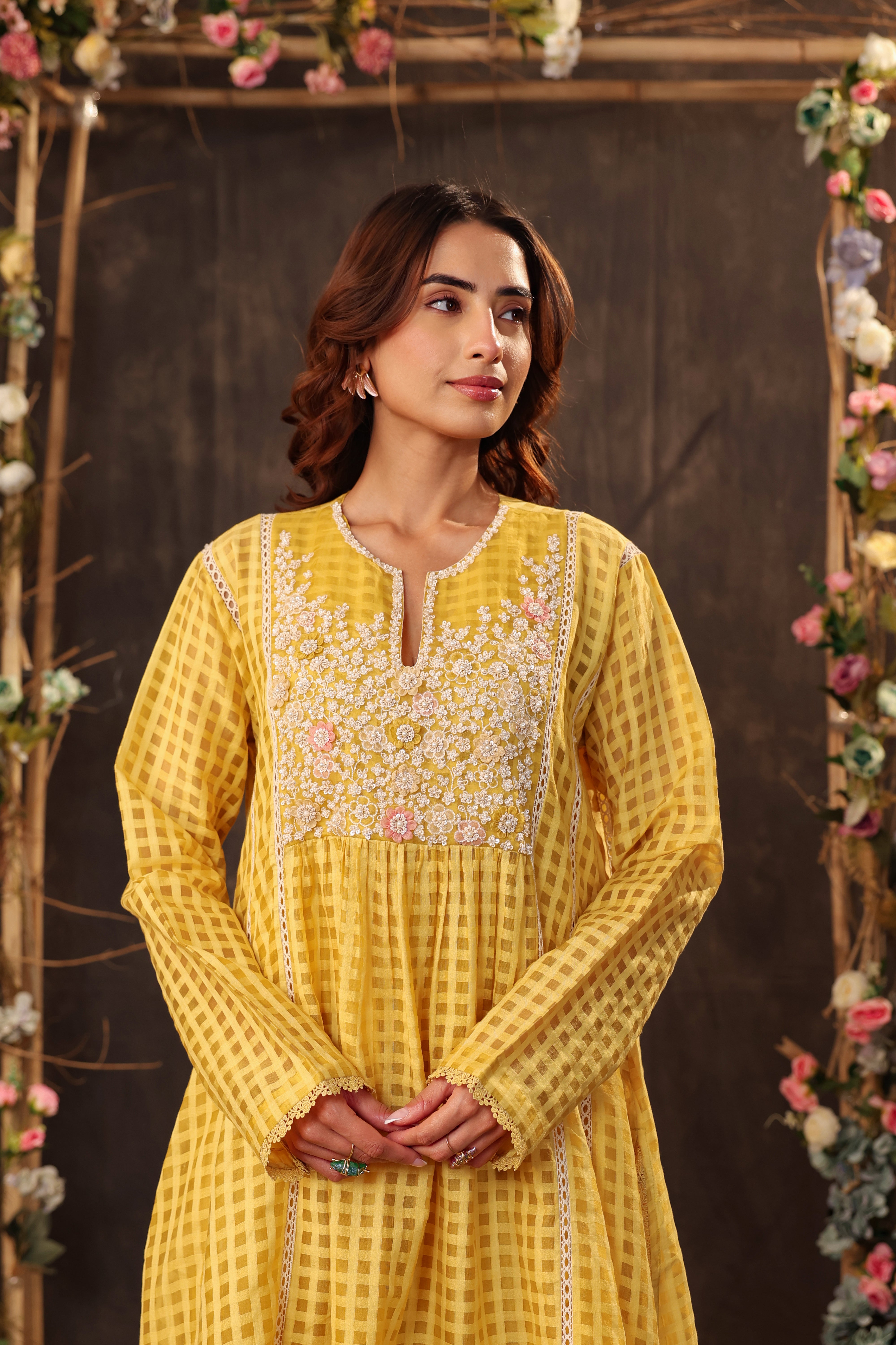 Vaayu Yellow Panelled Kalidar Set