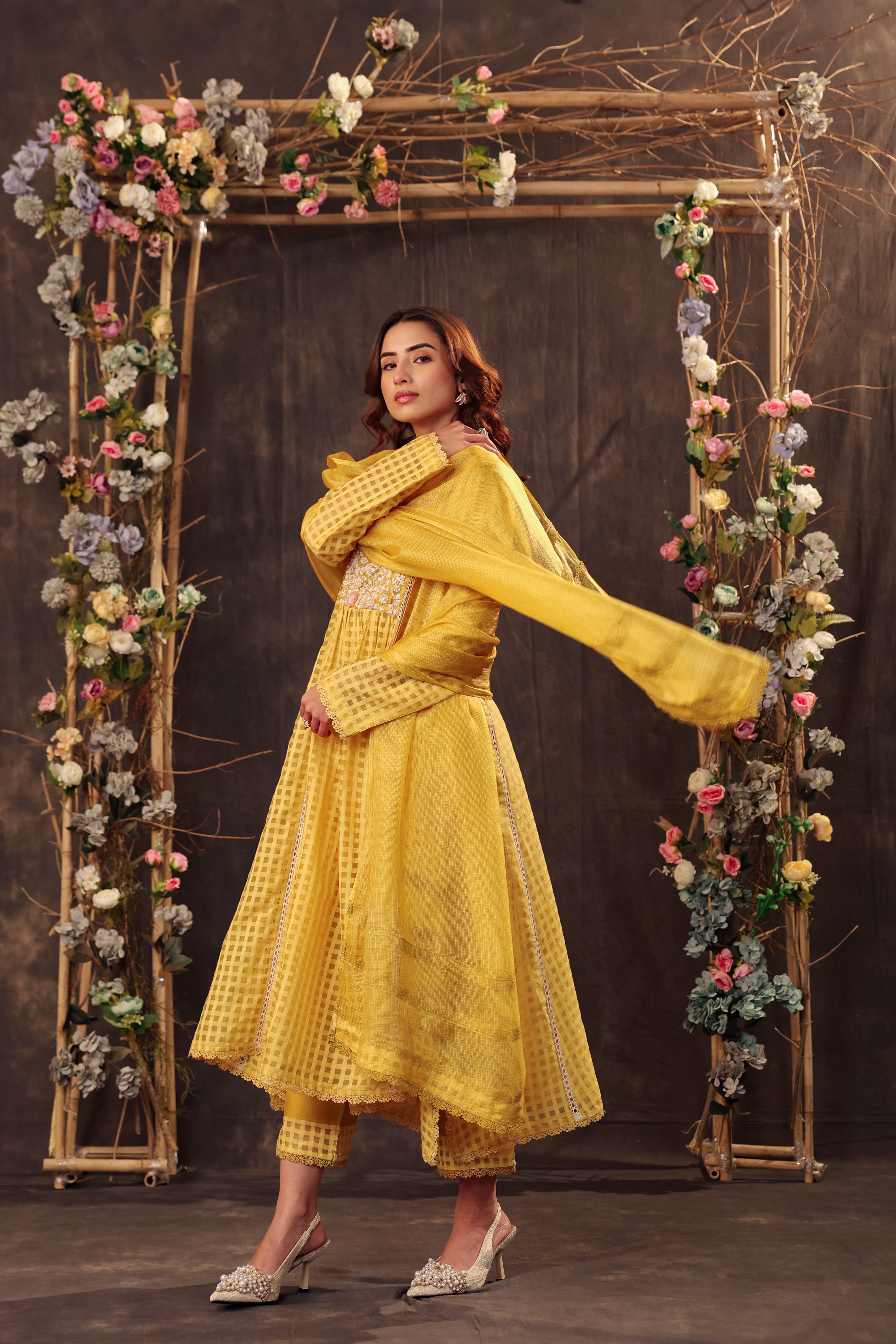 Vaayu Yellow Panelled Kalidar Set