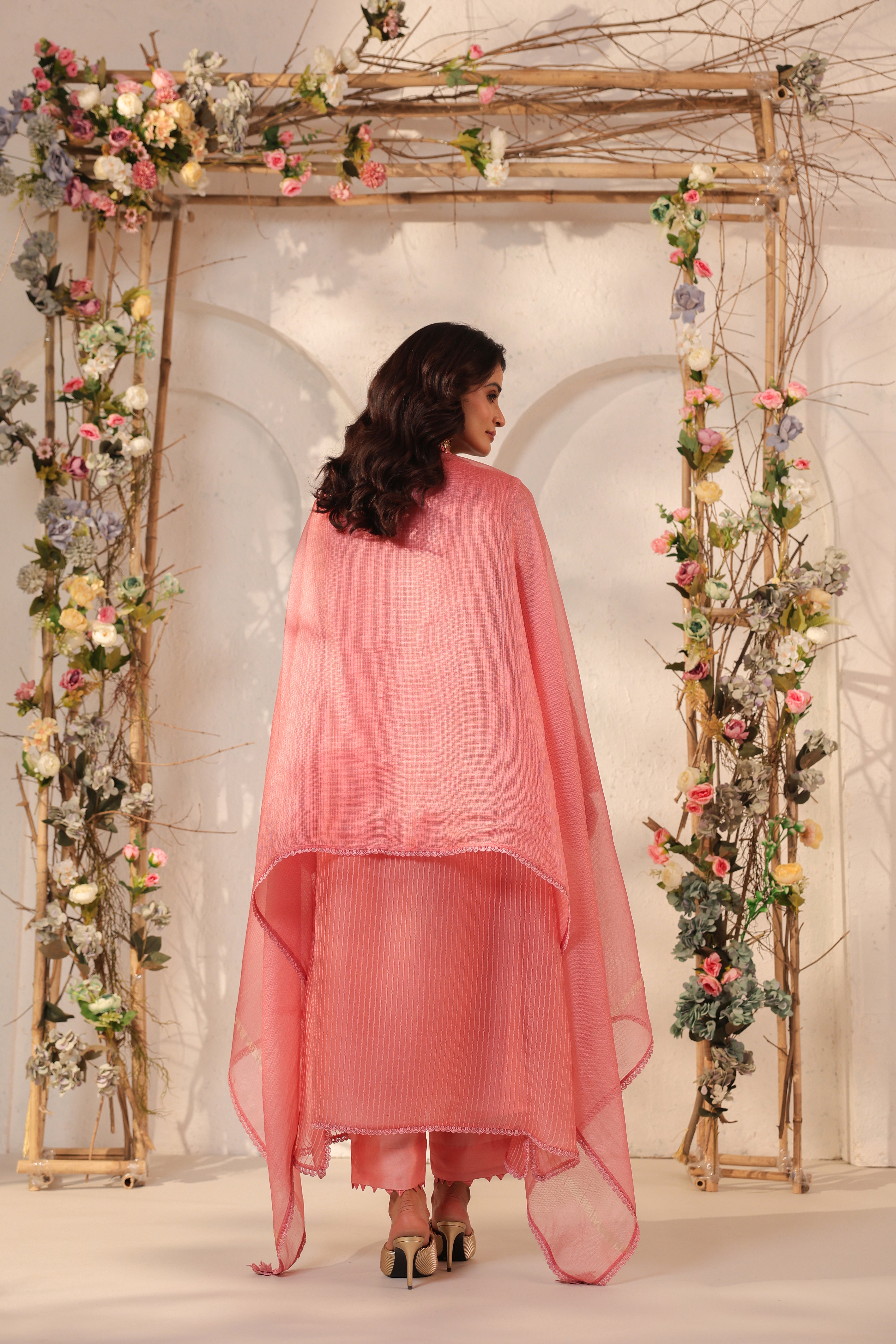 Vaayu Pink Applique Yoke Kurta Set